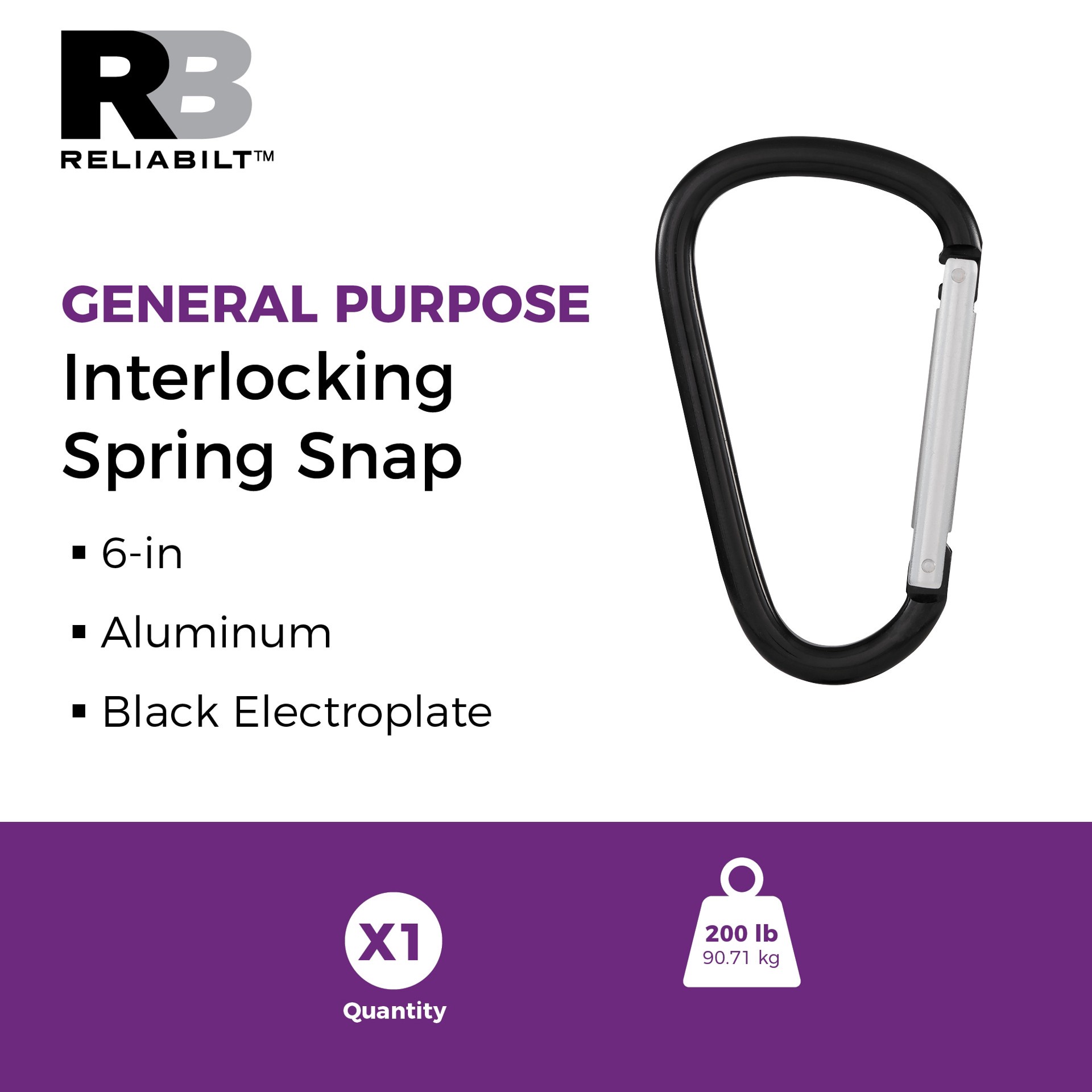 slide 2 of 5, RELIABILT N100-343- 6-in Interlocking Spring Snap in Black, 1 ct