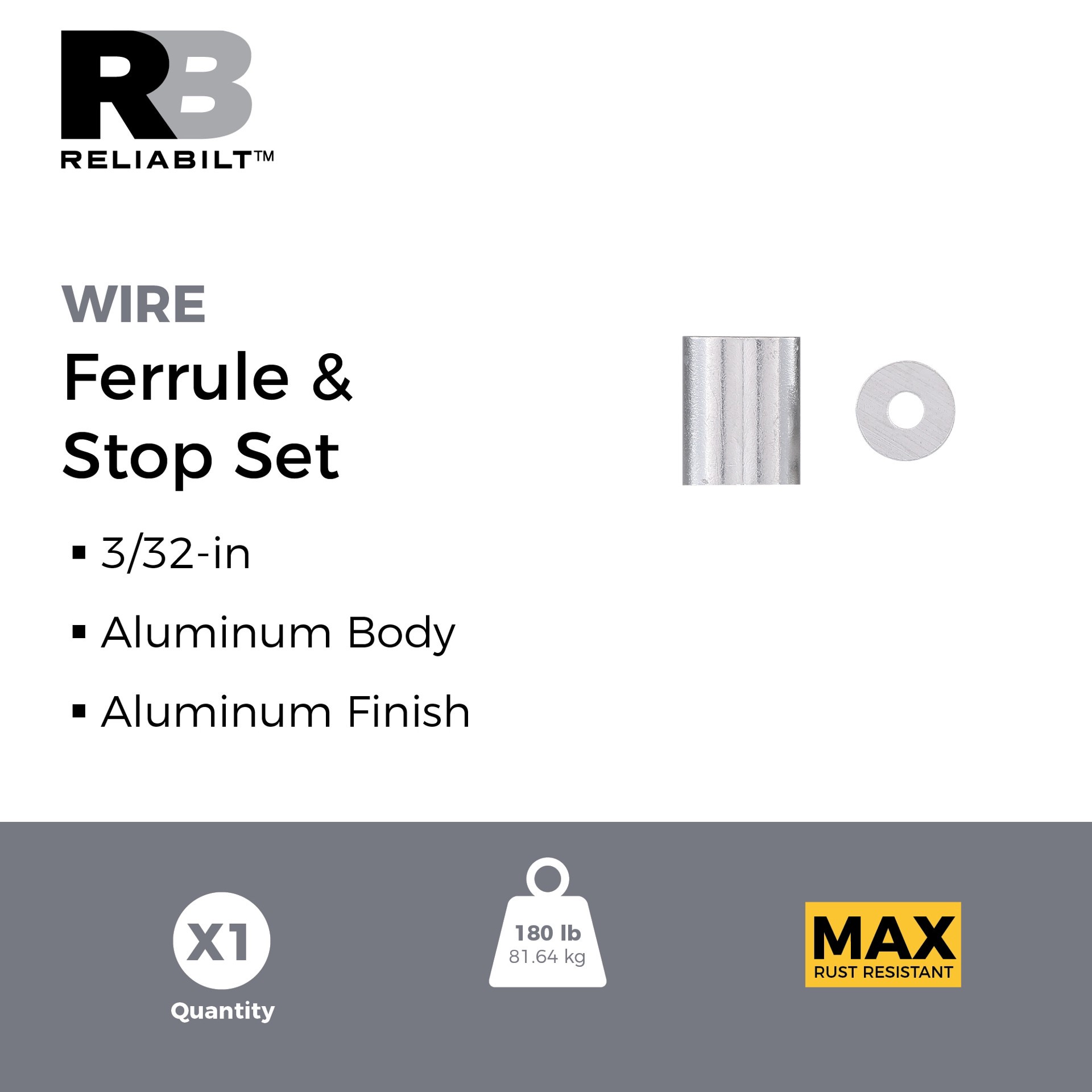 slide 2 of 5, RELIABILT N100-295- 3/32-in Ferrules and Stop in Aluminum, 1 ct