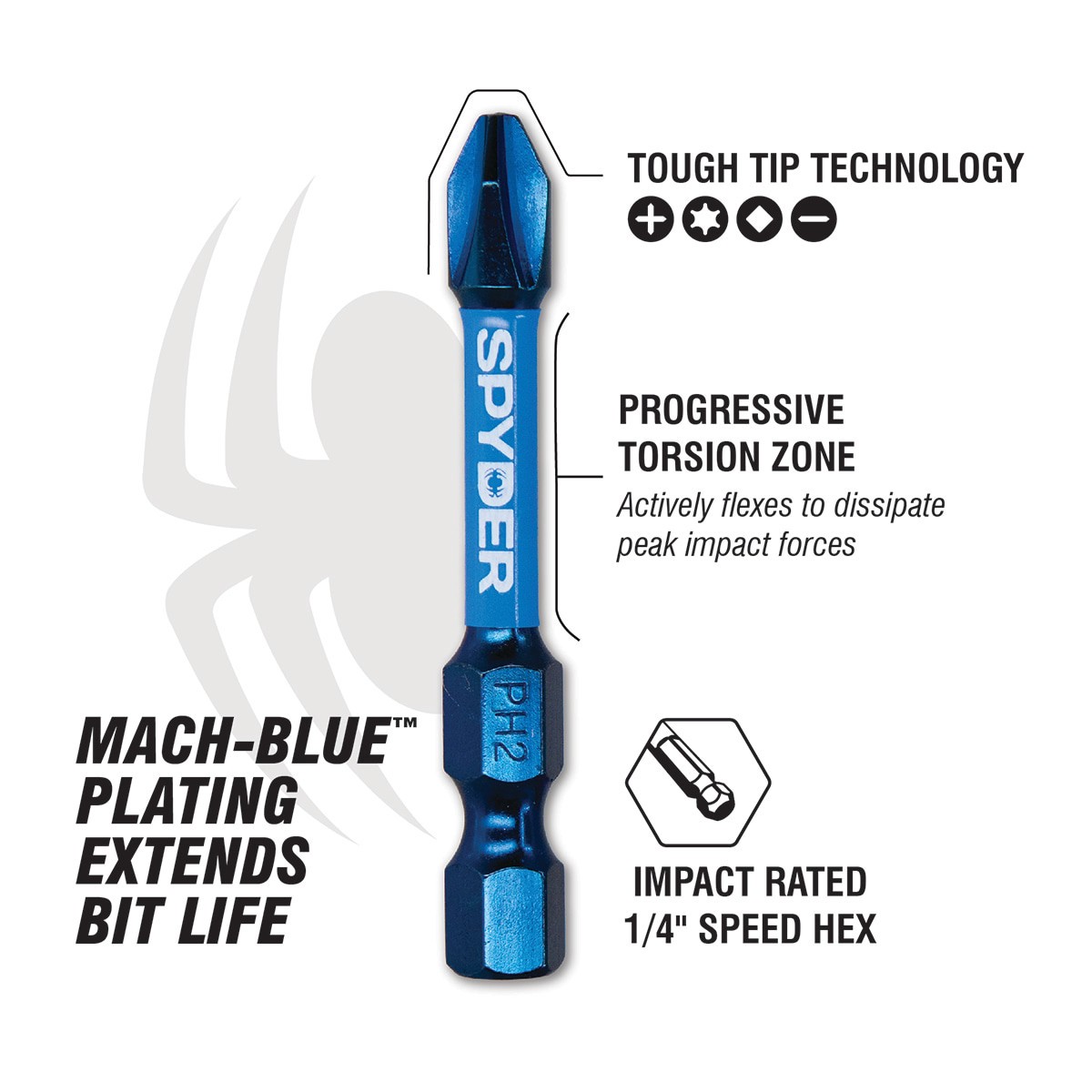 slide 3 of 6, Spyder Mach-Blue PH1 1/4-in x 2-in Phillips Impact Driver Bit 3 -Piece, 1 ct