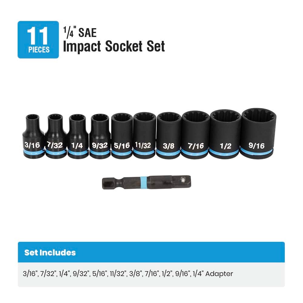 slide 3 of 6, Spyder 11 -Piece Standard (SAE) 1/4-in Drive Set 6-point/12-point/Spline/Star/Square Impact Socket Set, 1 ct