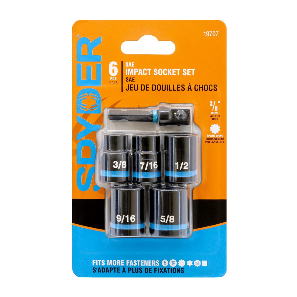slide 3 of 3, Spyder 6 -Piece Standard (SAE) 3/8-in Drive Set 6-point/12-point/Spline/Star/Square Impact Socket Set, 1 ct