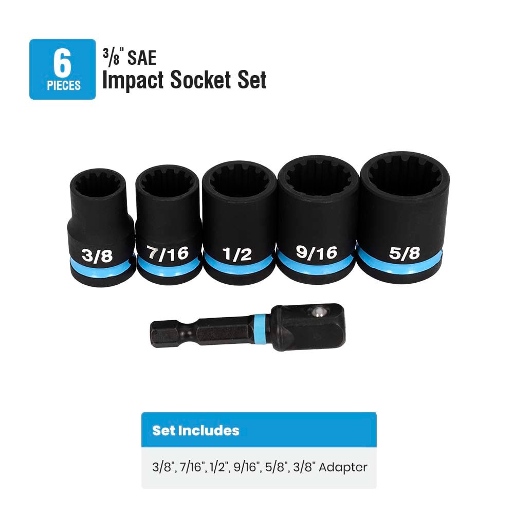 slide 3 of 6, Spyder 6 -Piece Standard (SAE) 3/8-in Drive Set 6-point/12-point/Spline/Star/Square Impact Socket Set, 1 ct
