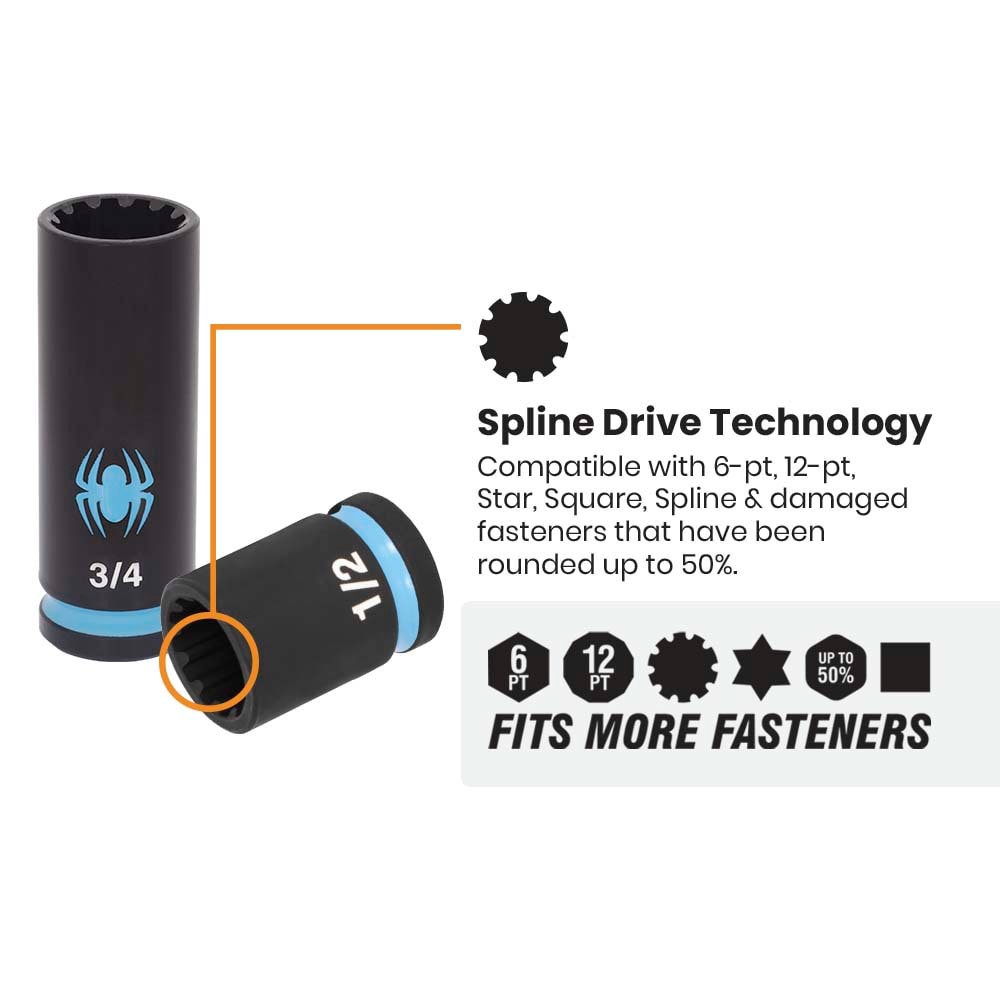 slide 5 of 6, Spyder 6 -Piece Standard (SAE) 3/8-in Drive Set 6-point/12-point/Spline/Star/Square Impact Socket Set, 1 ct
