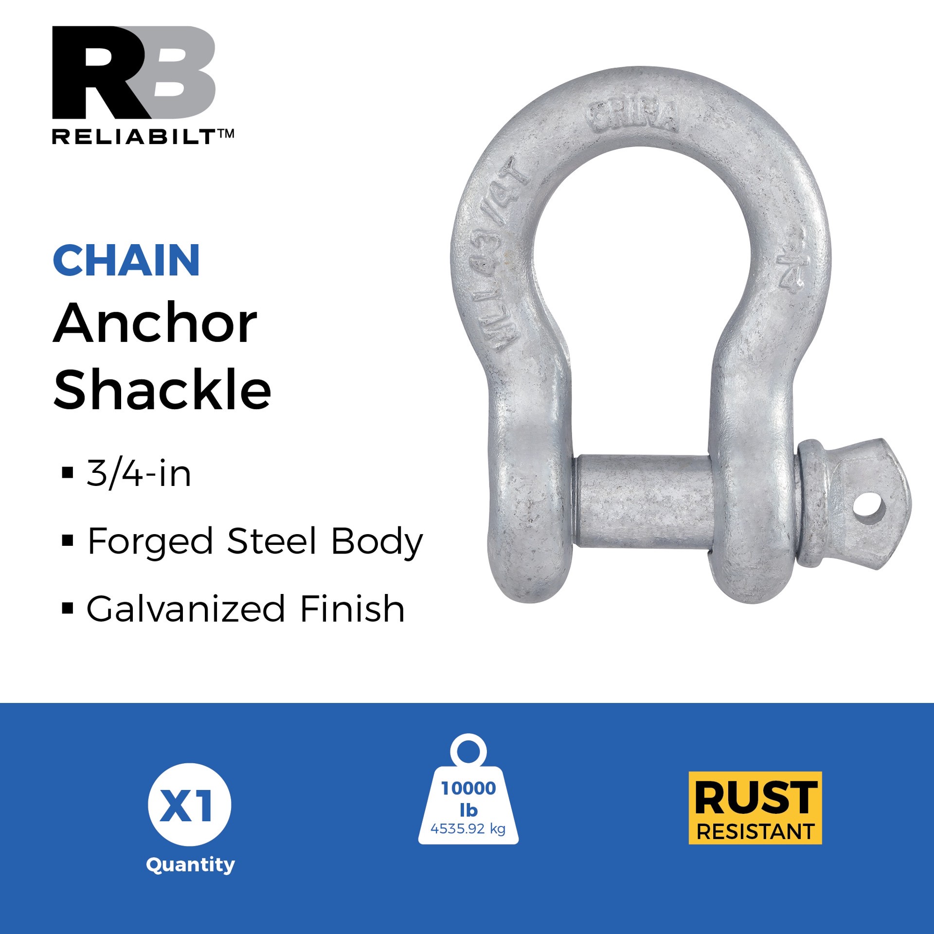 slide 2 of 5, RELIABILT N100-329- 3/4-in Anchor Shackles in Galvanized, 1 ct
