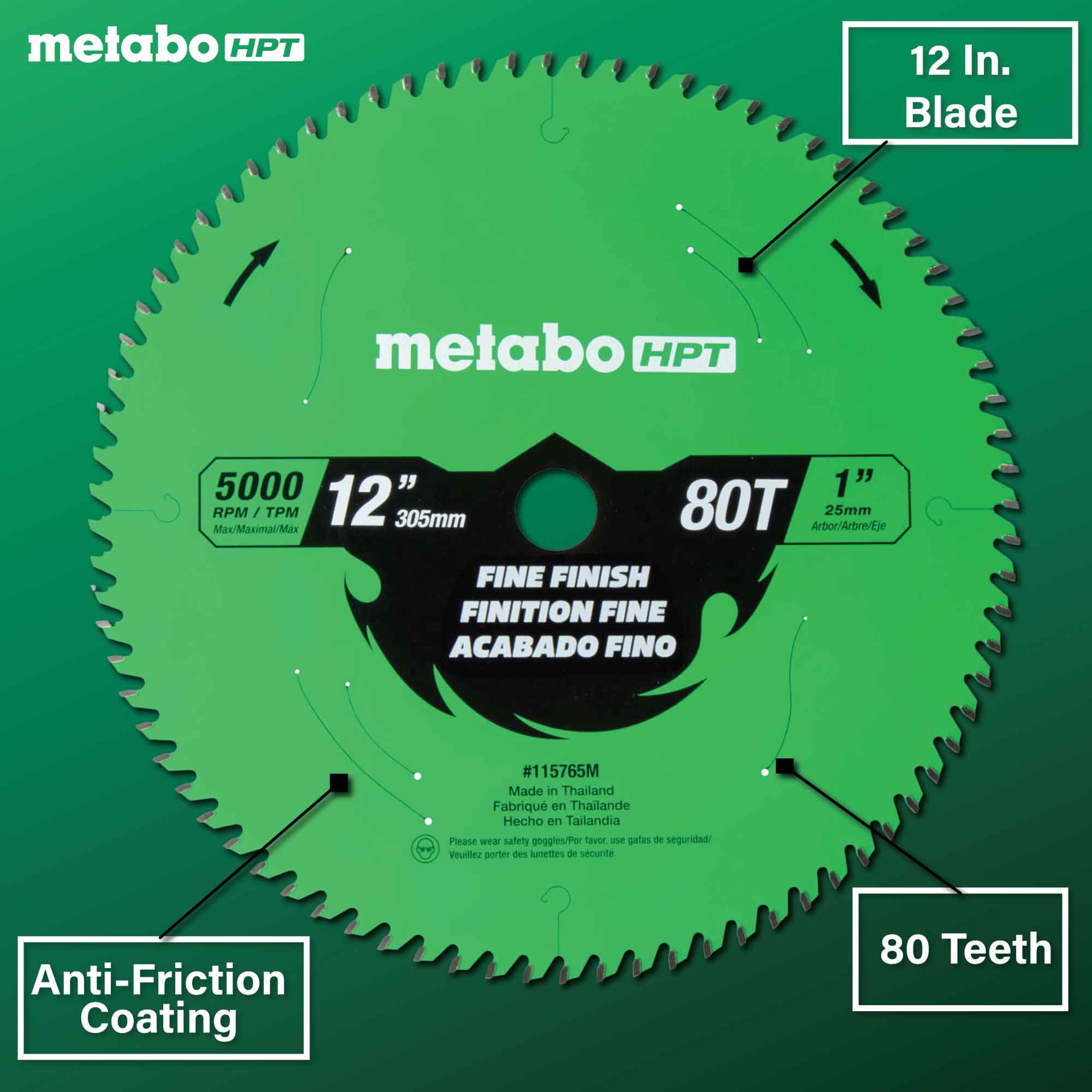 slide 2 of 6, Metabo HPT 12-in 80 -Tooth Fine Finish Tungsten carbide-tipped steel Circular saw blade Individual, 1 ct