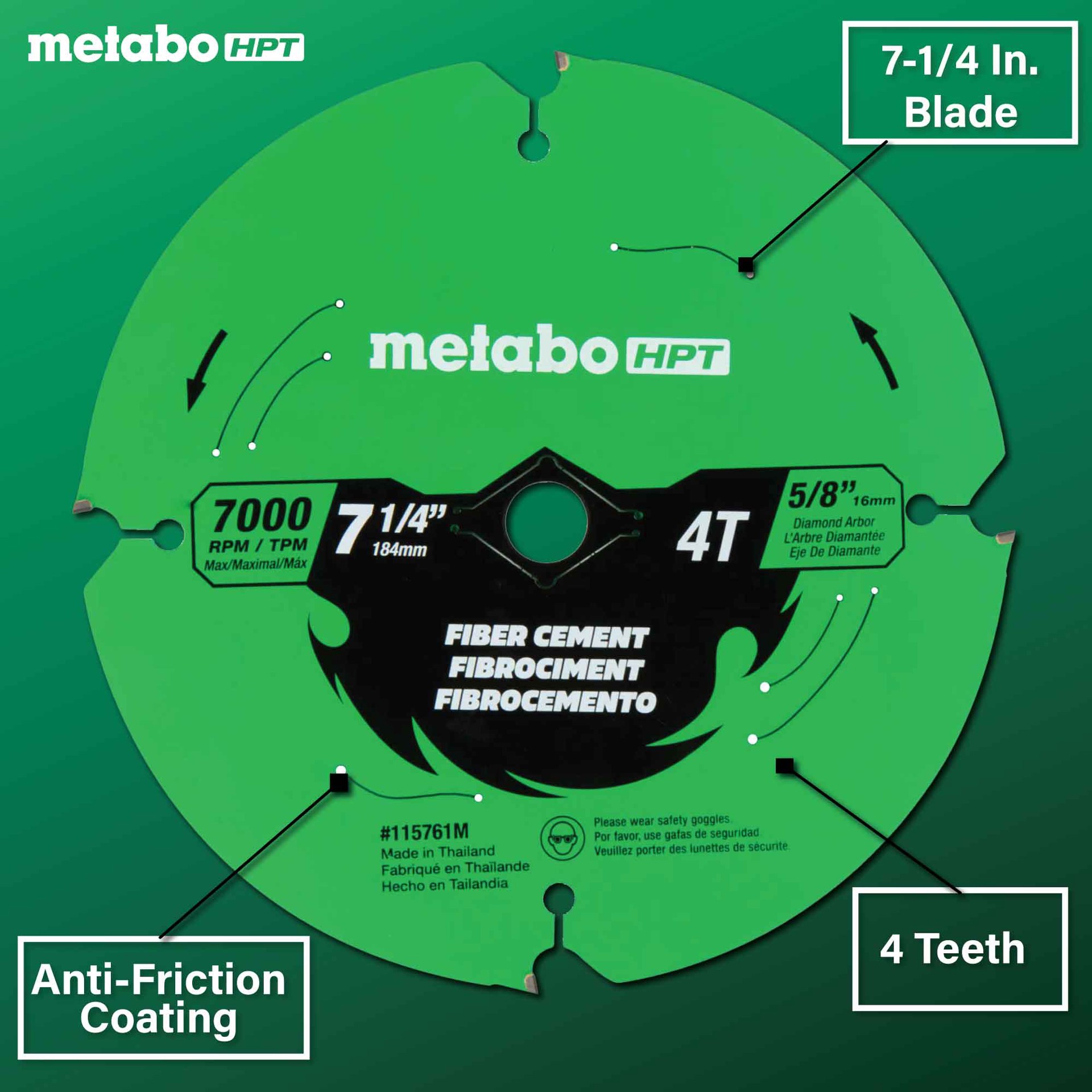 slide 4 of 6, Metabo HPT 7-1/4-in 4 -Tooth Fine Finish Tungsten carbide-tipped steel Circular saw blade Individual, 1 ct