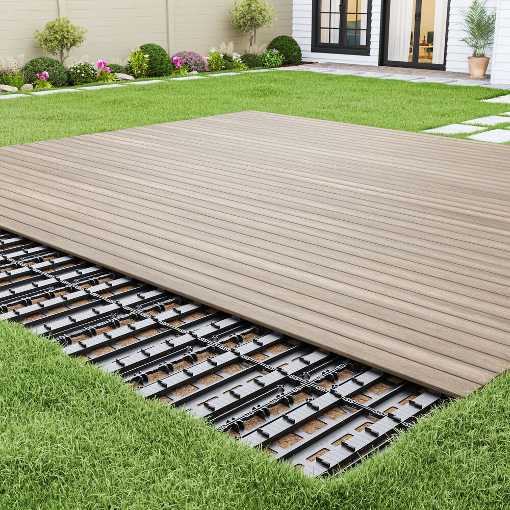 slide 3 of 6, MoistureShield 23-in L x 23-in W x 5-in H Square InstaDeck Black Plastic Patio kit Multi-pack, 1 ct