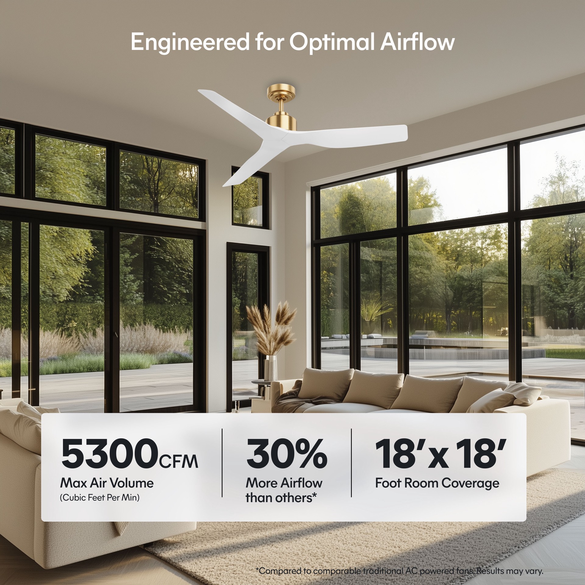 slide 6 of 6, ALTITUDE Skylark 52-in Matte Champagne with Matte White Blades Covered Outdoor Smart Propeller Ceiling Fan Without Light 3 -Blade, 1 ct