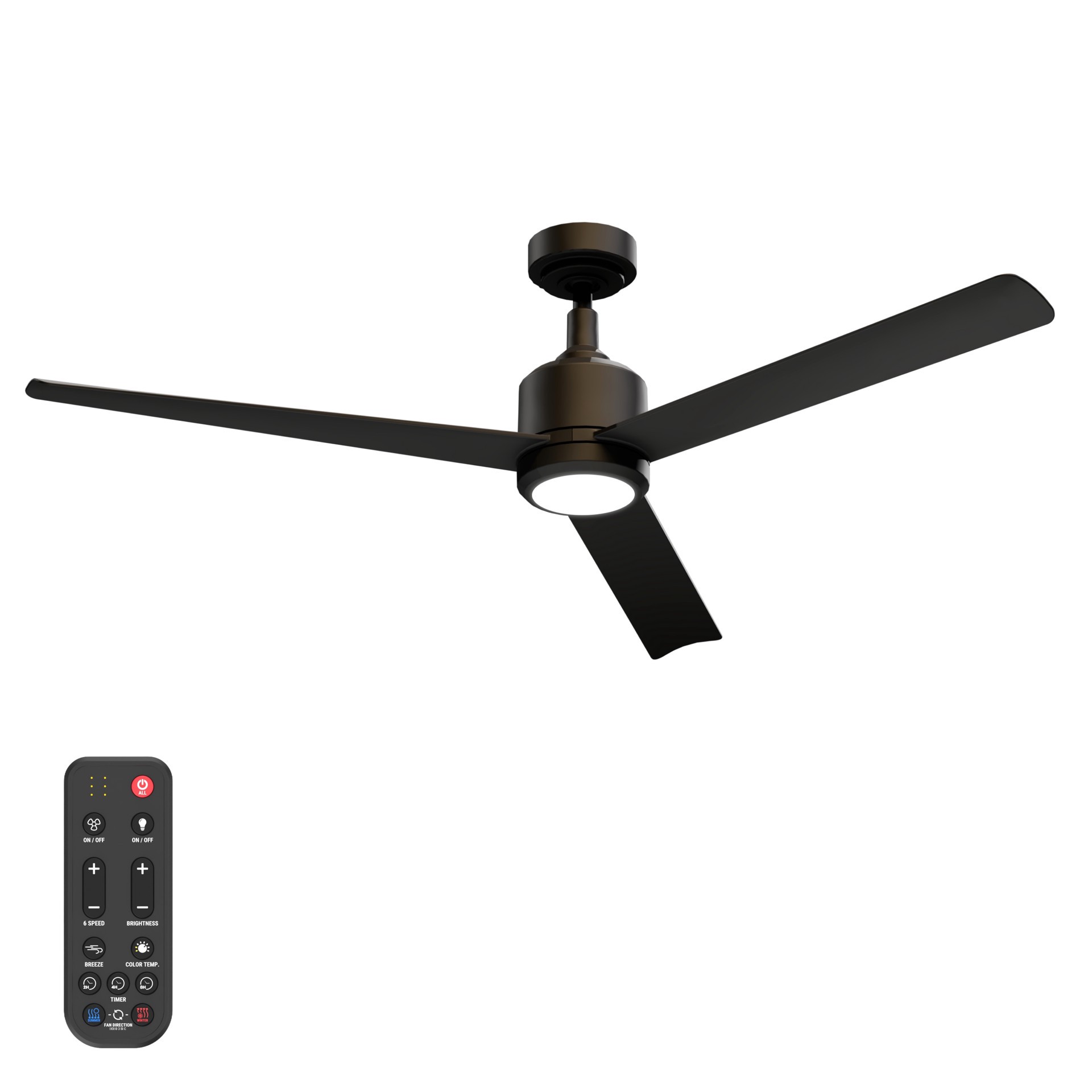slide 3 of 6, ALTITUDE Troy 60-in Matte Black with Matte Black Blades Color-Changing Integrated LED Covered Outdoor Ceiling Fan With Light 3 -Blade, 1 ct