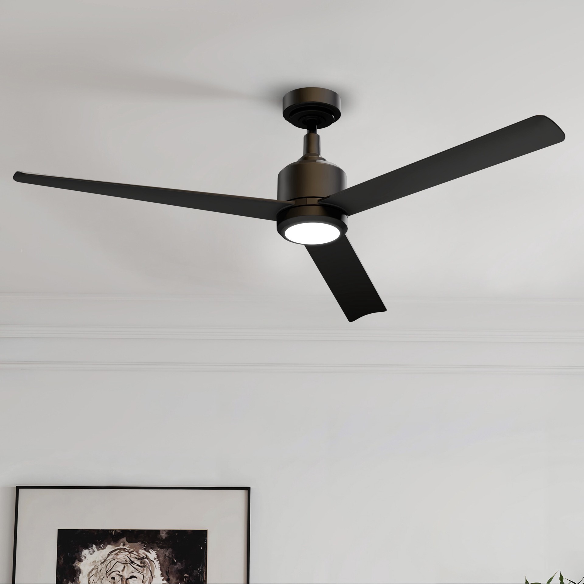 slide 6 of 6, ALTITUDE Troy 60-in Matte Black with Matte Black Blades Color-Changing Integrated LED Covered Outdoor Ceiling Fan With Light 3 -Blade, 1 ct