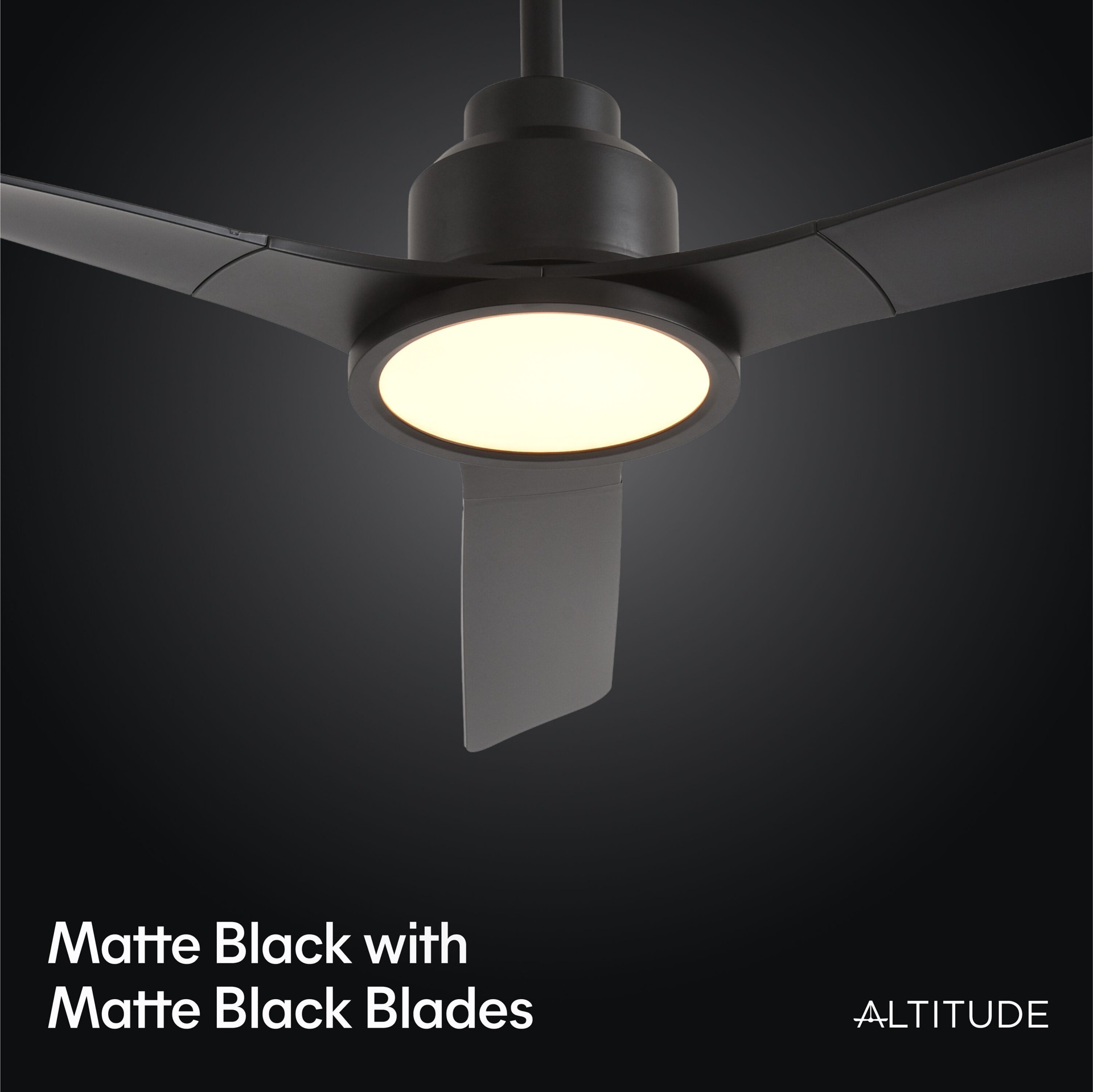slide 4 of 6, ALTITUDE Trinity 52-in Matte Black with Matte Black Blades Color-Changing Integrated LED Covered Outdoor Smart Propeller Ceiling Fan With Light 3 -Blade, 1 ct
