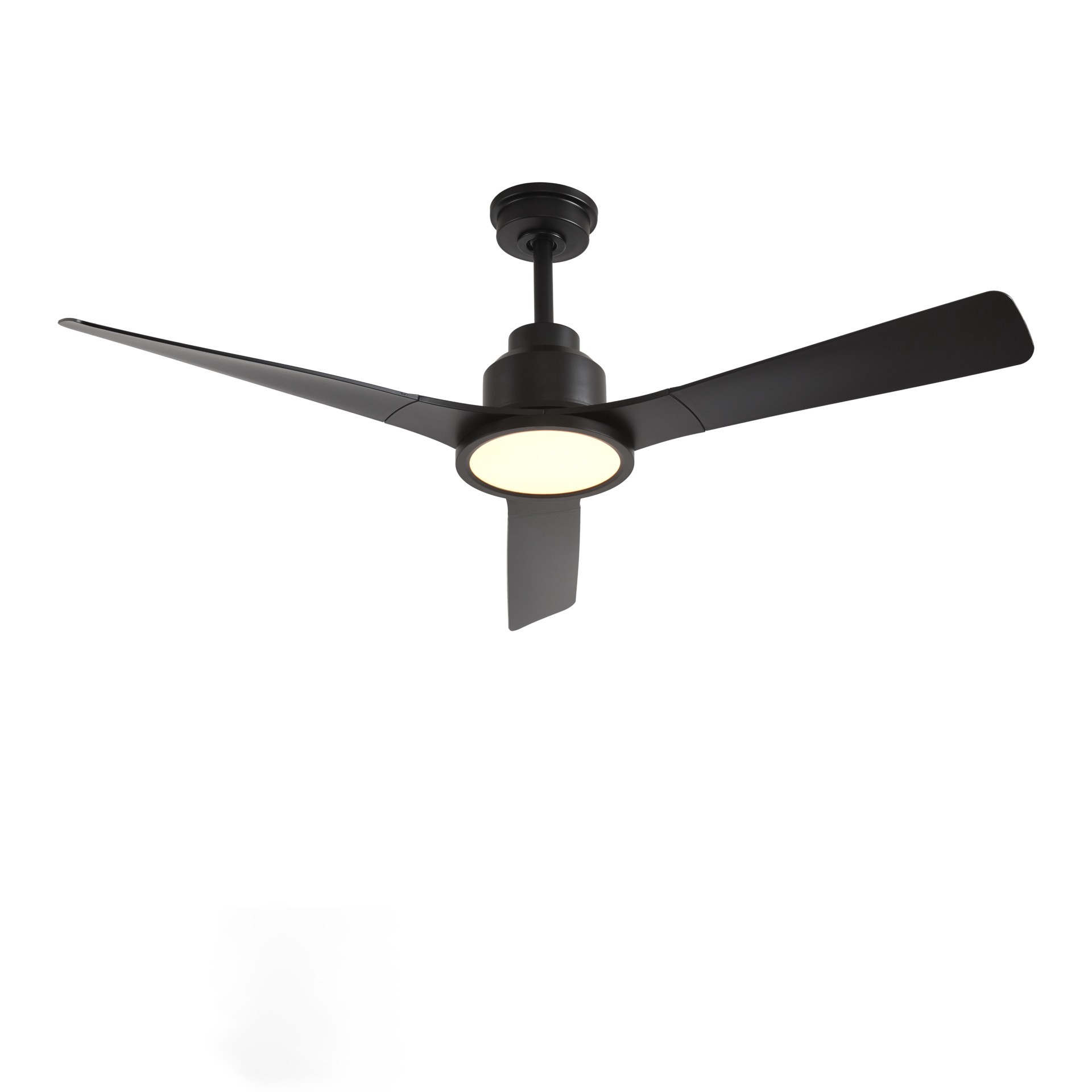 slide 1 of 6, ALTITUDE Trinity 52-in Matte Black with Matte Black Blades Color-Changing Integrated LED Covered Outdoor Smart Propeller Ceiling Fan With Light 3 -Blade, 1 ct