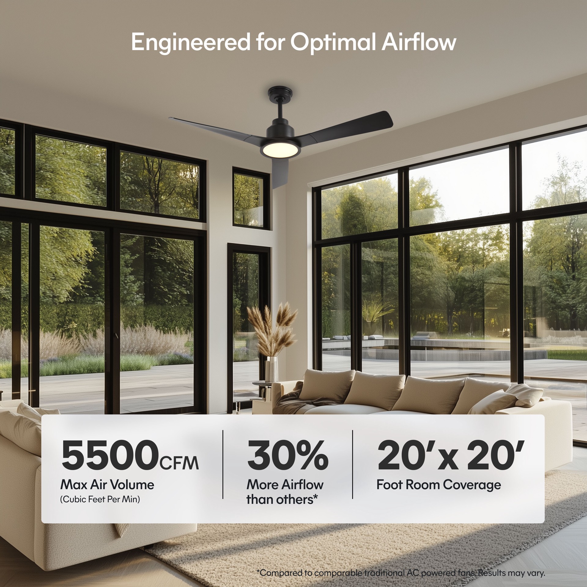 slide 5 of 6, ALTITUDE Trinity 52-in Matte Black with Matte Black Blades Color-Changing Integrated LED Covered Outdoor Smart Propeller Ceiling Fan With Light 3 -Blade, 1 ct