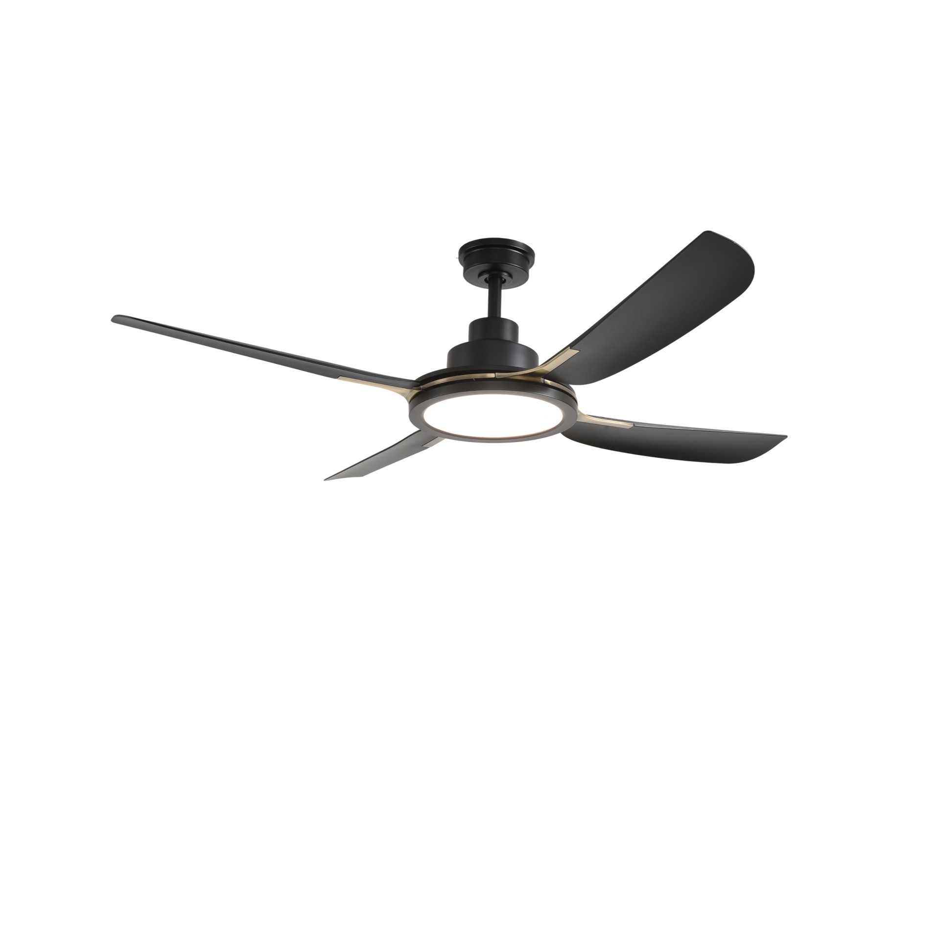 slide 1 of 6, ALTITUDE Sakai 56-in Matte Black with Matte Black Blades Color-Changing Integrated LED Covered Outdoor Smart Ceiling Fan With Light 4 -Blade, 1 ct