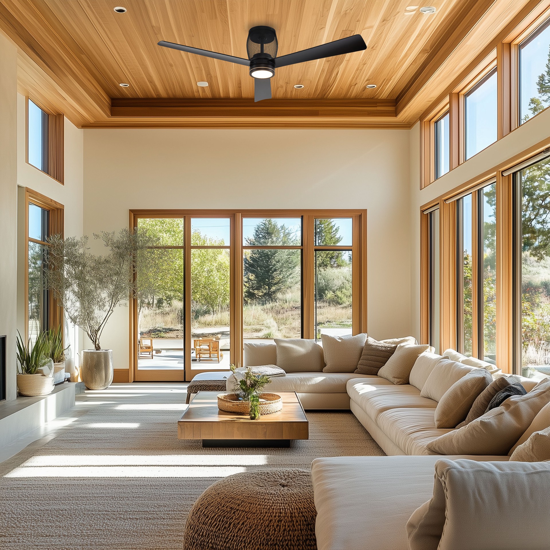 slide 2 of 6, ALTITUDE Moxy 52-in Matte Black with Matte Black Blades Color-Changing Integrated LED Covered Outdoor Smart Cage Ceiling Fan With Light 3 -Blade, 1 ct