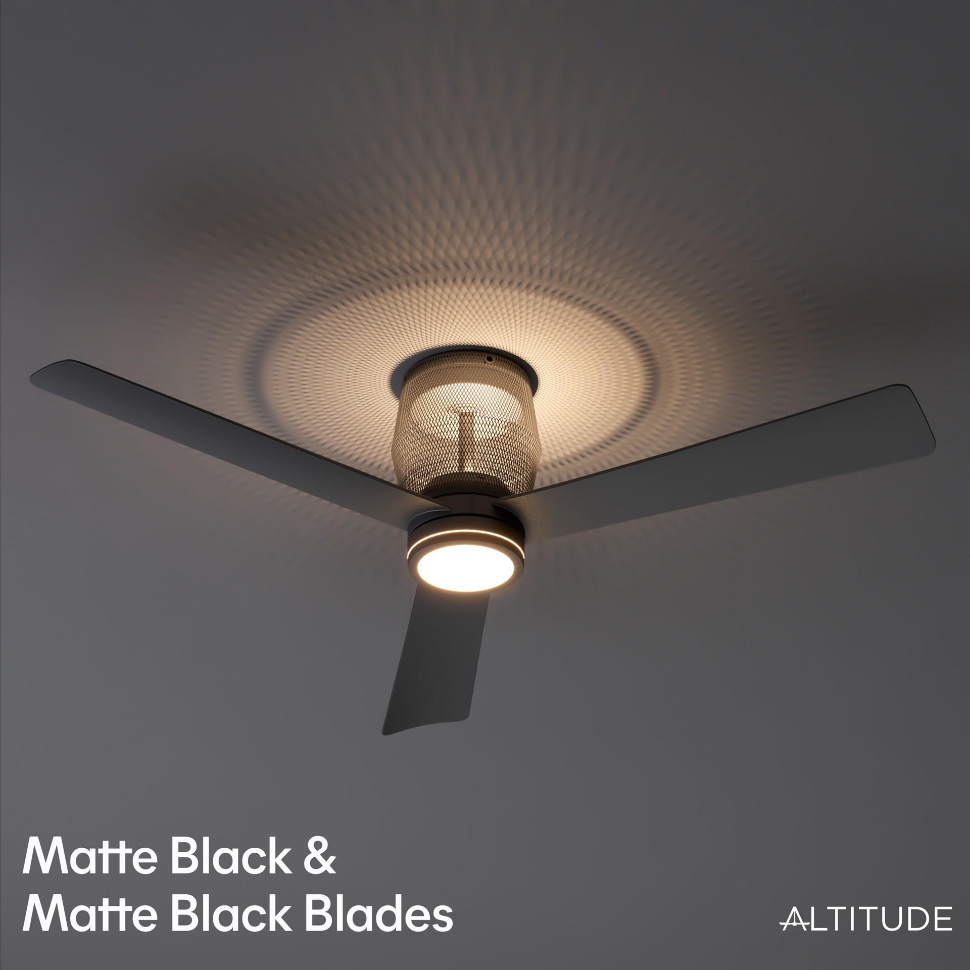 slide 4 of 6, ALTITUDE Moxy 52-in Matte Black with Matte Black Blades Color-Changing Integrated LED Covered Outdoor Smart Cage Ceiling Fan With Light 3 -Blade, 1 ct