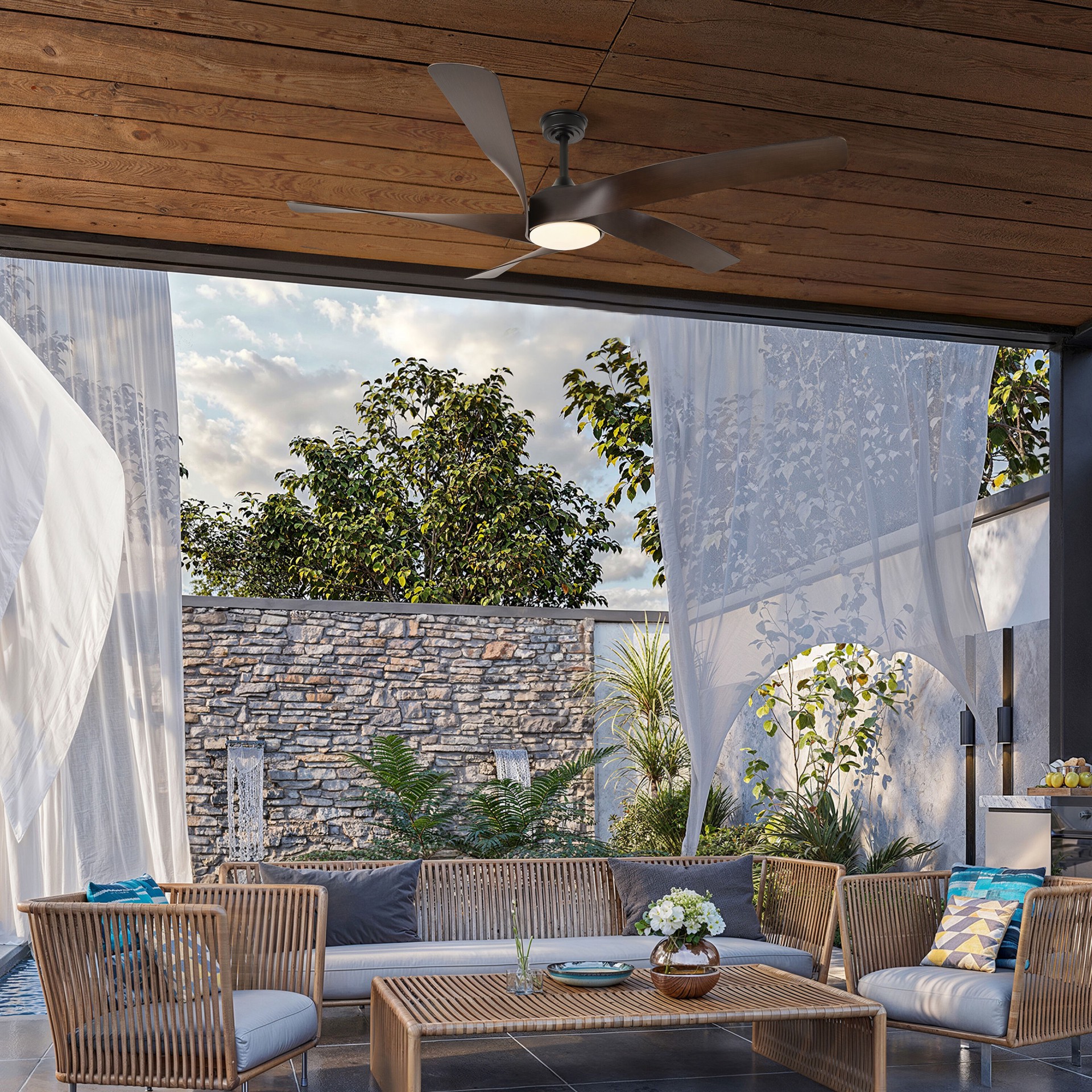 slide 2 of 6, ALTITUDE Mighty Condor 60-in Color-Changing Integrated LED Outdoor Smart Matte Black with Dark Brown Blades Blades Ceiling Fan With Light - Remote Included ( 5 -Blade ), 1 ct