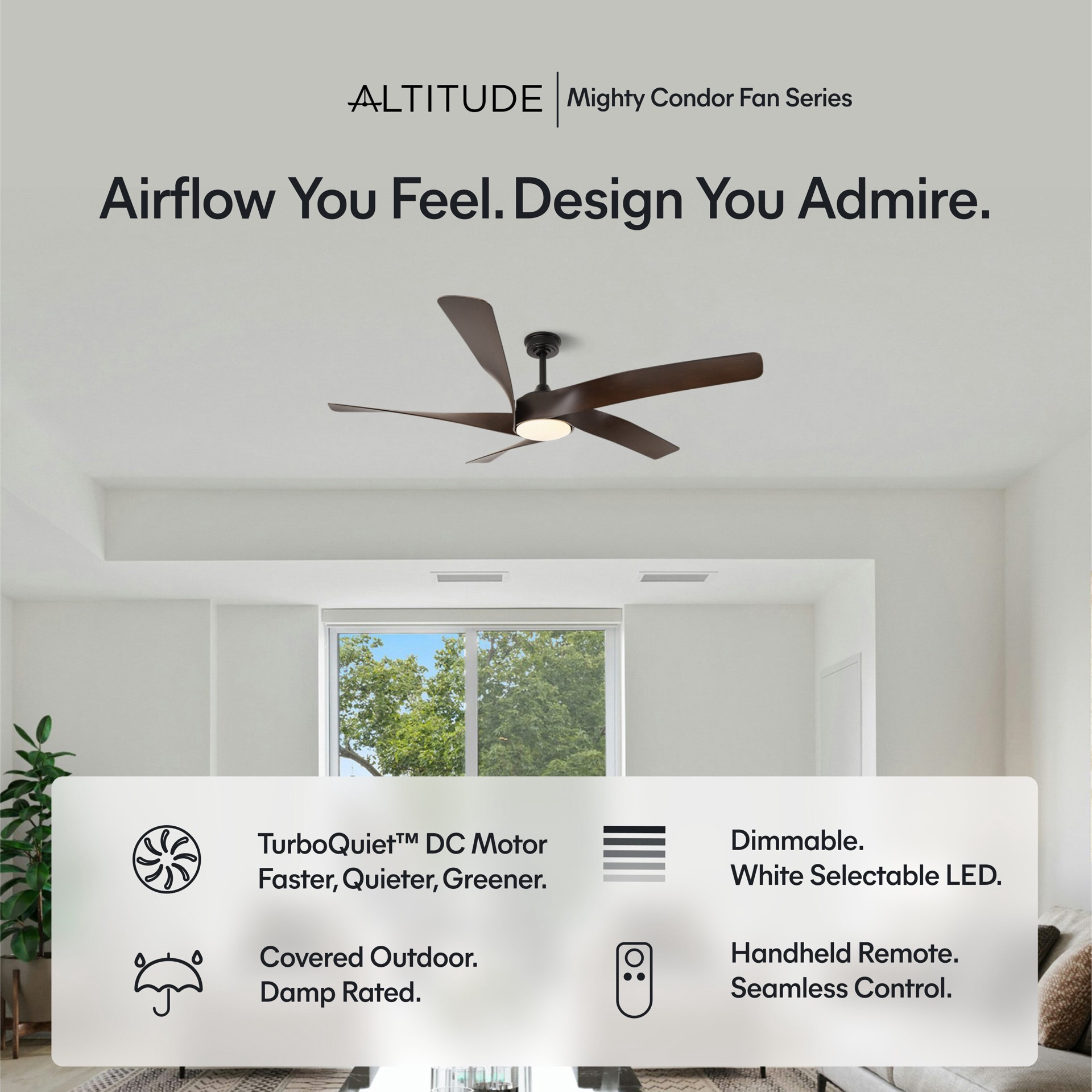 slide 5 of 6, ALTITUDE Mighty Condor 60-in Color-Changing Integrated LED Outdoor Smart Matte Black with Dark Brown Blades Blades Ceiling Fan With Light - Remote Included ( 5 -Blade ), 1 ct