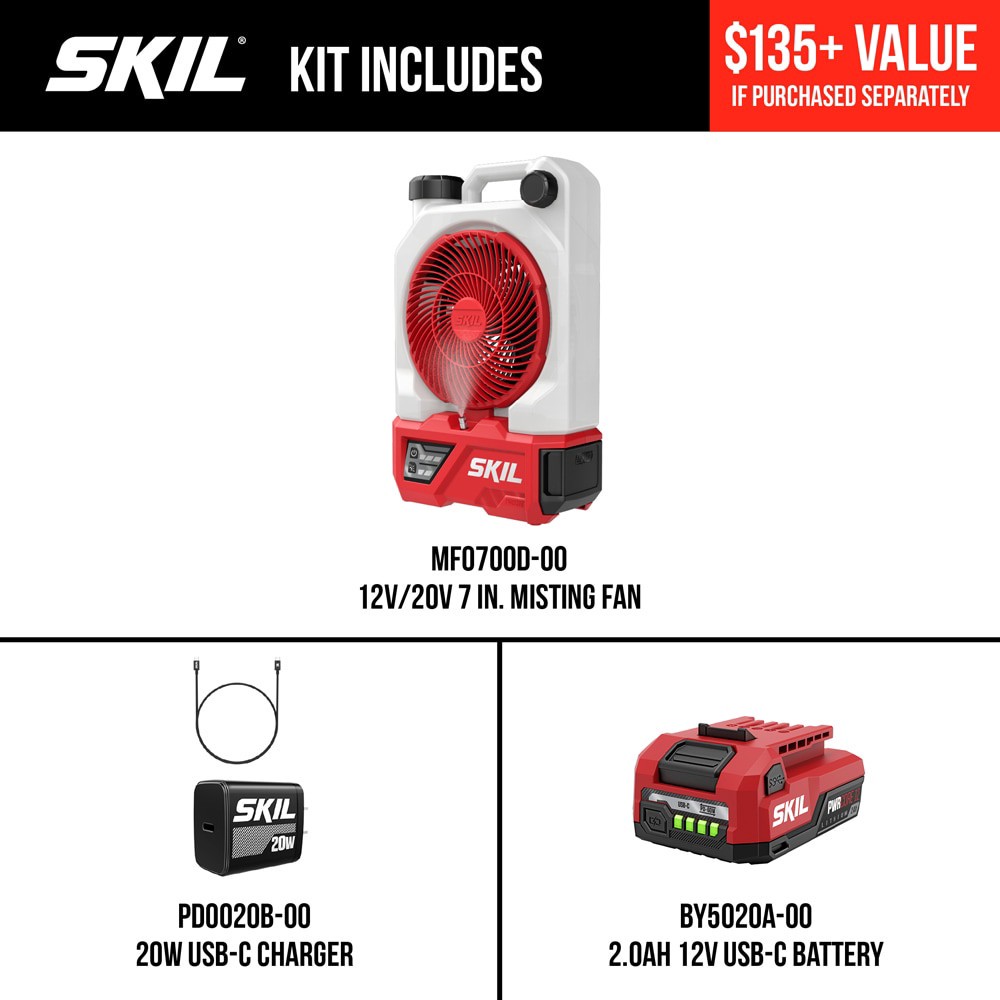slide 2 of 6, SKIL 7-in 12 -Volt Indoor/Outdoor Red Misting Personal Fan Charger Included, 1 ct