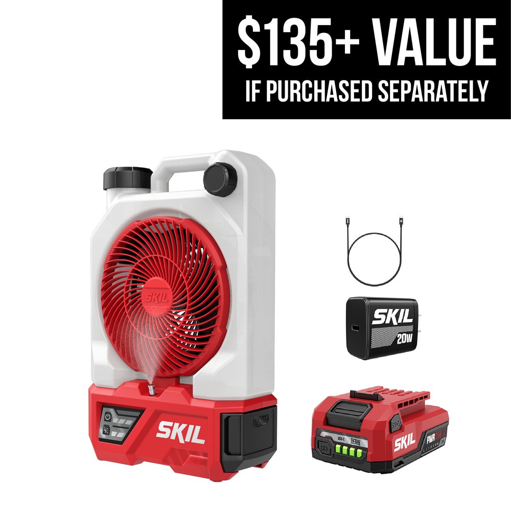 slide 1 of 6, SKIL 7-in 12 -Volt Indoor/Outdoor Red Misting Personal Fan Charger Included, 1 ct