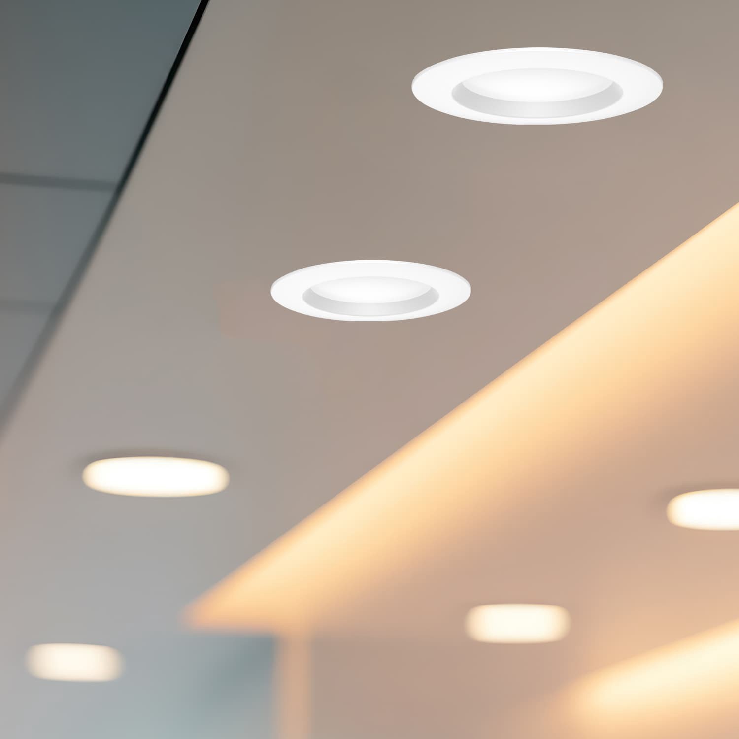slide 6 of 6, Utilitech White 4-in 450 -Lumens Switchable white Round Dimmable LED Wet rated Recessed Downlight, 1 ct