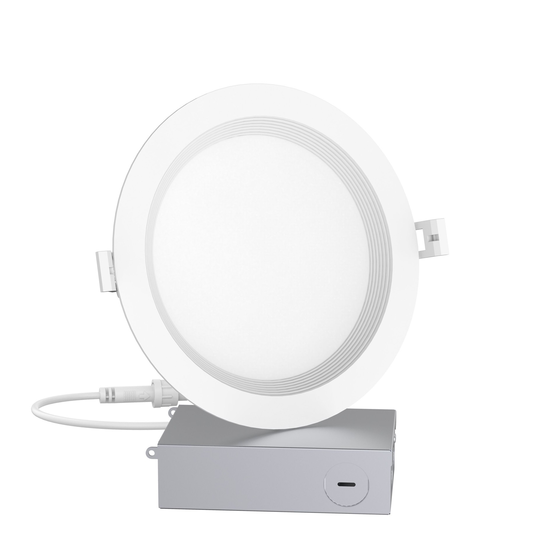 slide 1 of 6, Utilitech White 8-in 1800 -Lumens Switchable white Round Dimmable LED Canless Wet rated Recessed Downlight, 1 ct