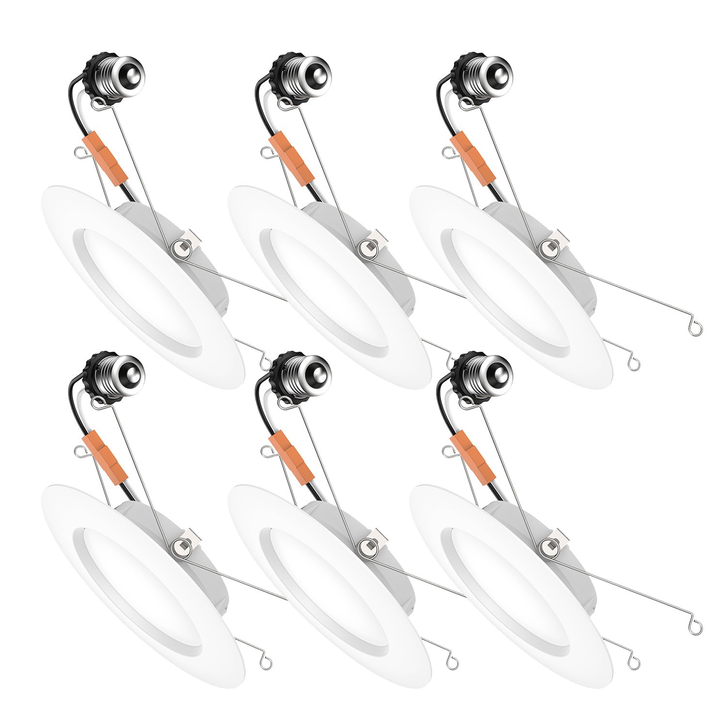 slide 1 of 6, Utilitech White 6-in 650 -Lumens Switchable white Round Dimmable LED Wet rated Recessed Downlight 6 -Pack, 1 ct