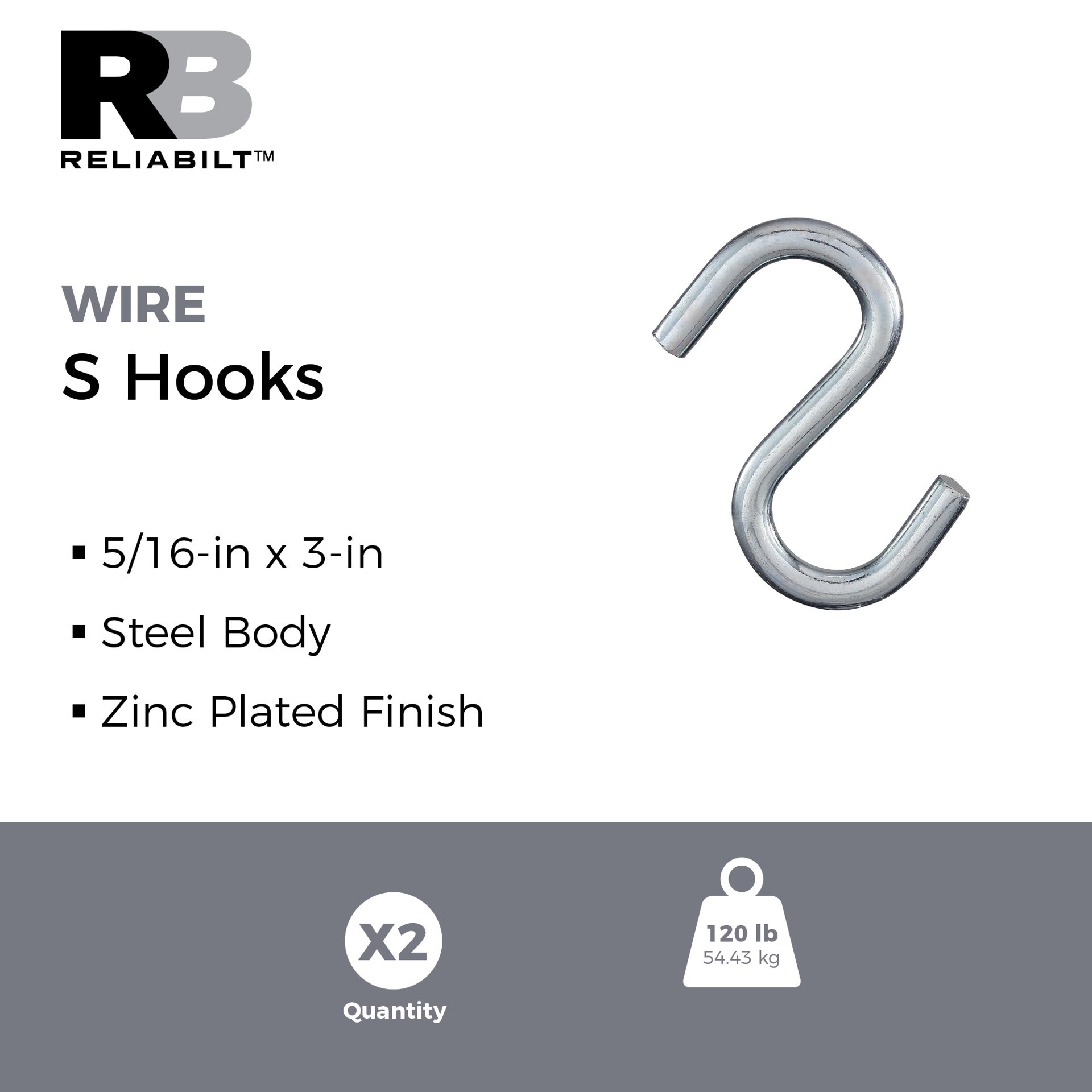 slide 2 of 6, RELIABILT 3.0-in Zinc Plated Zinc S-hook 2 -Pack, 1 ct