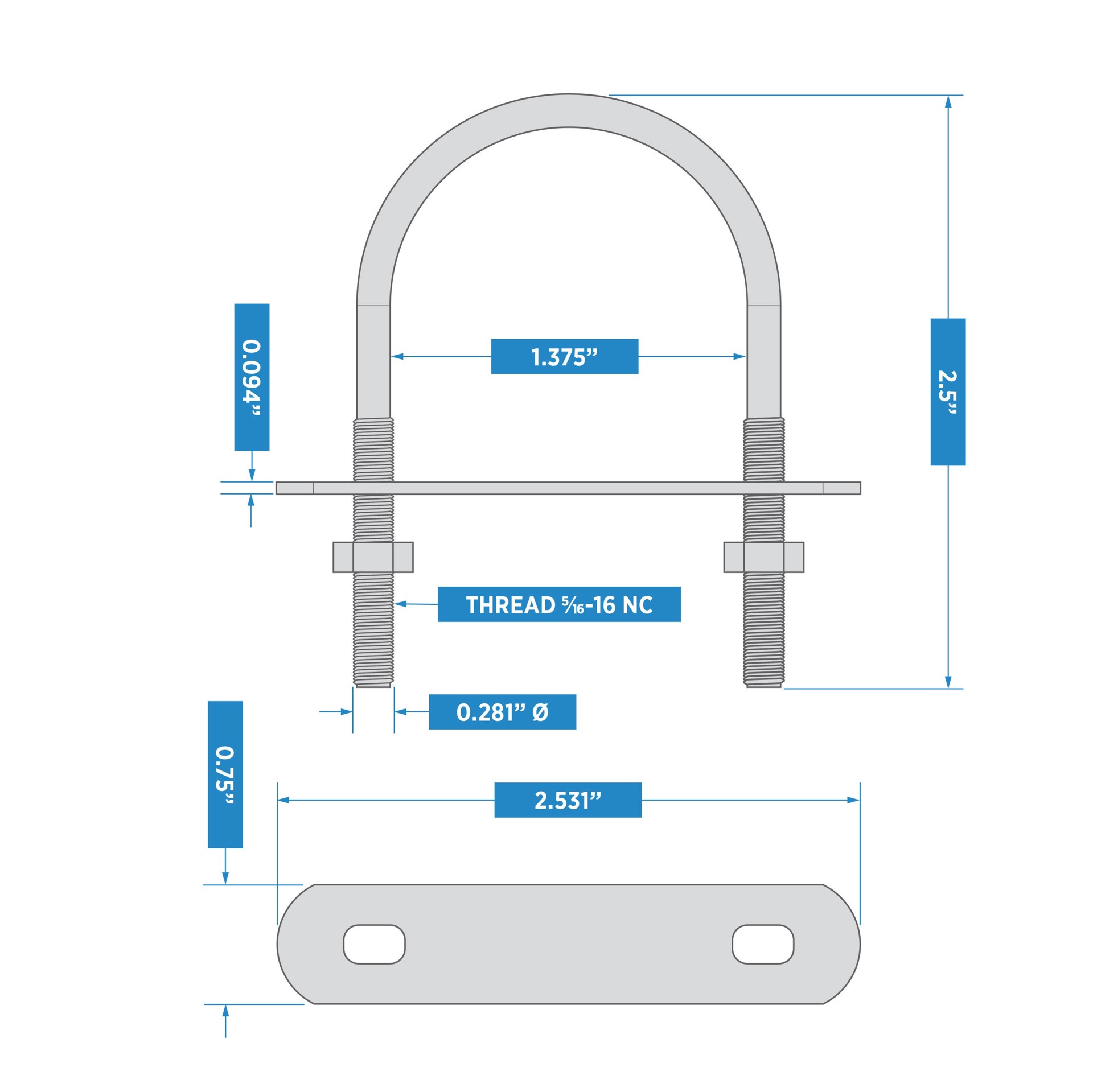 slide 4 of 5, RELIABILT 5/16-in 2-1/2-in Zinc-plated Interior/Exterior Fine Thread U-bolt Bolt, 1 ct