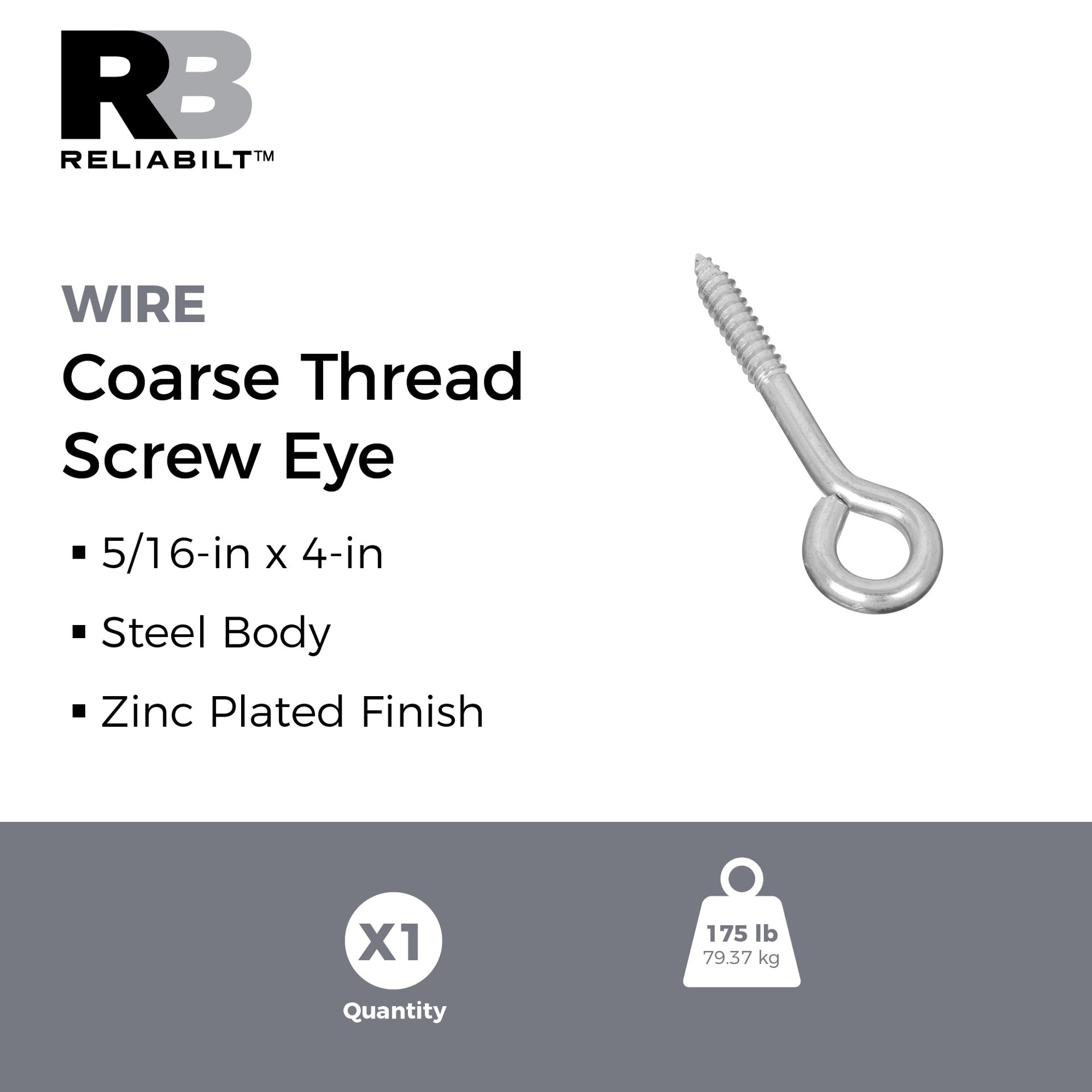 slide 2 of 6, RELIABILT 5/16-in 4-in Zinc-plated Interior/Exterior Coarse Thread Eye Bolt, 1 ct