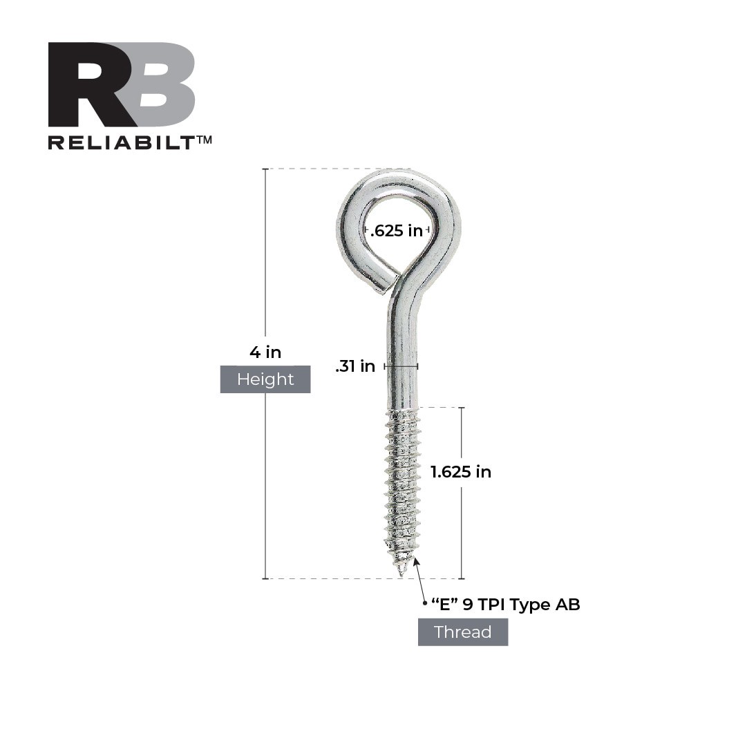 slide 3 of 6, RELIABILT 5/16-in 4-in Zinc-plated Interior/Exterior Coarse Thread Eye Bolt, 1 ct