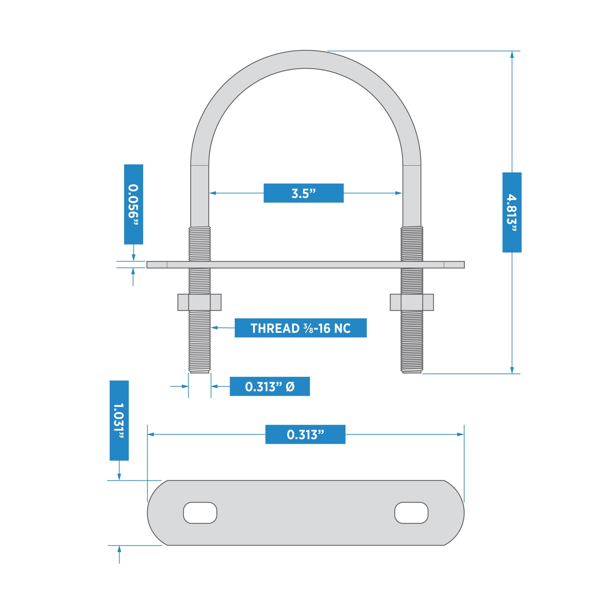 slide 3 of 5, National Hardware 3/8-in 3-7/16-in Zinc-plated Interior/Exterior Coarse Thread U-bolt Bolt, 1 ct