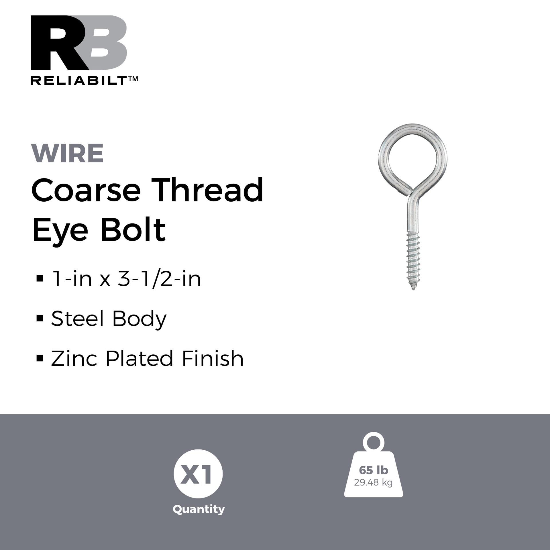 slide 2 of 6, RELIABILT 1-in 3-1/2-in Zinc-plated Interior/Exterior Coarse Thread Eye Bolt, 1 ct