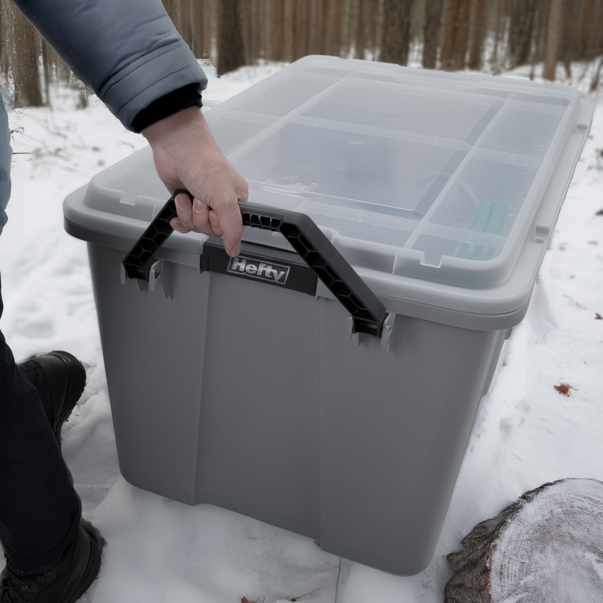 slide 3 of 6, Hefty MAX PRO X-large 50 -Gallons ( 200 -Quarts ) Gray Heavy Duty Rolling Stackable Tote with Latching Lid, 1 ct