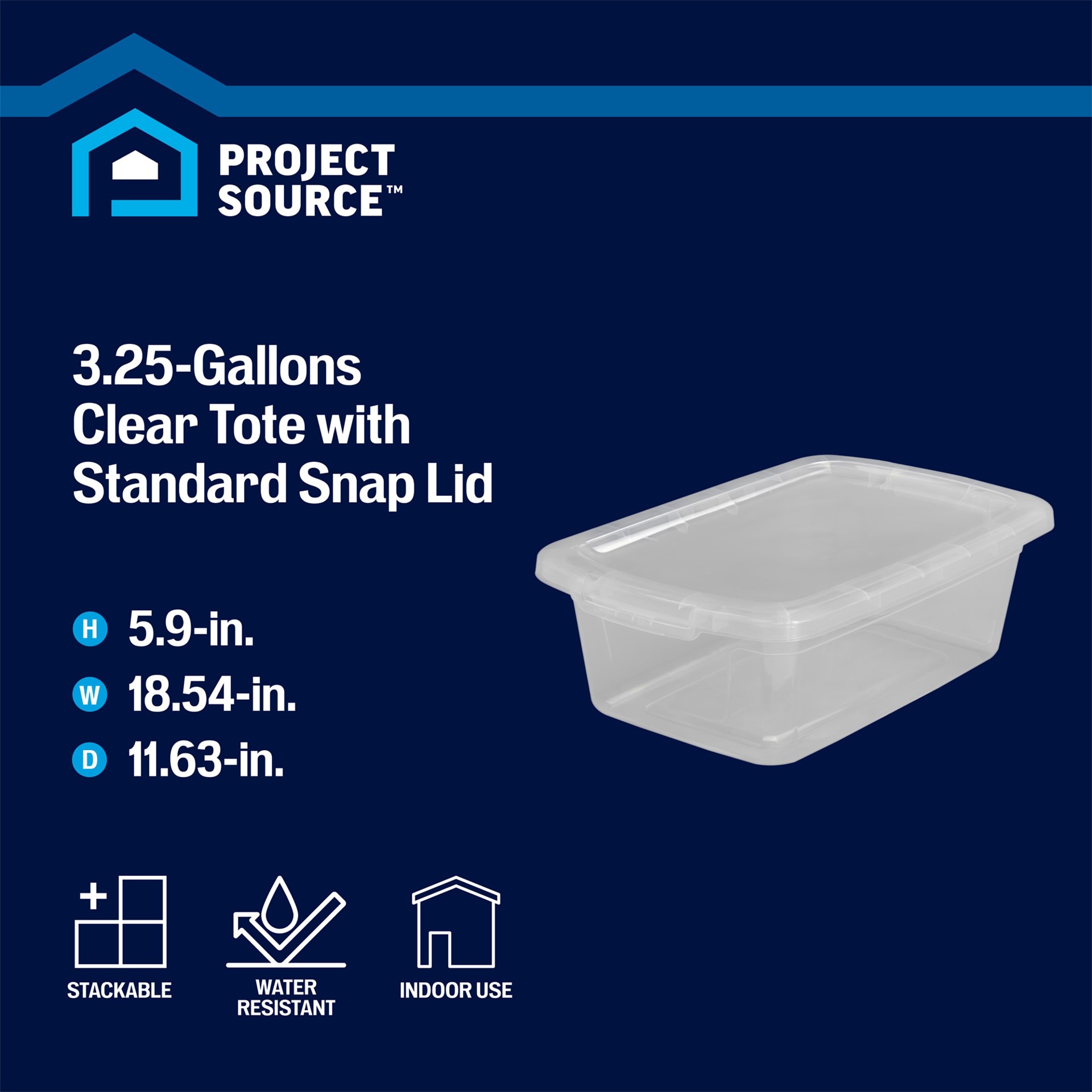 slide 4 of 6, Project Source Medium 3.25 -Gallons ( 13 -Quarts ) Clear Stackable Tote with Standard Snap Lid, 1 ct