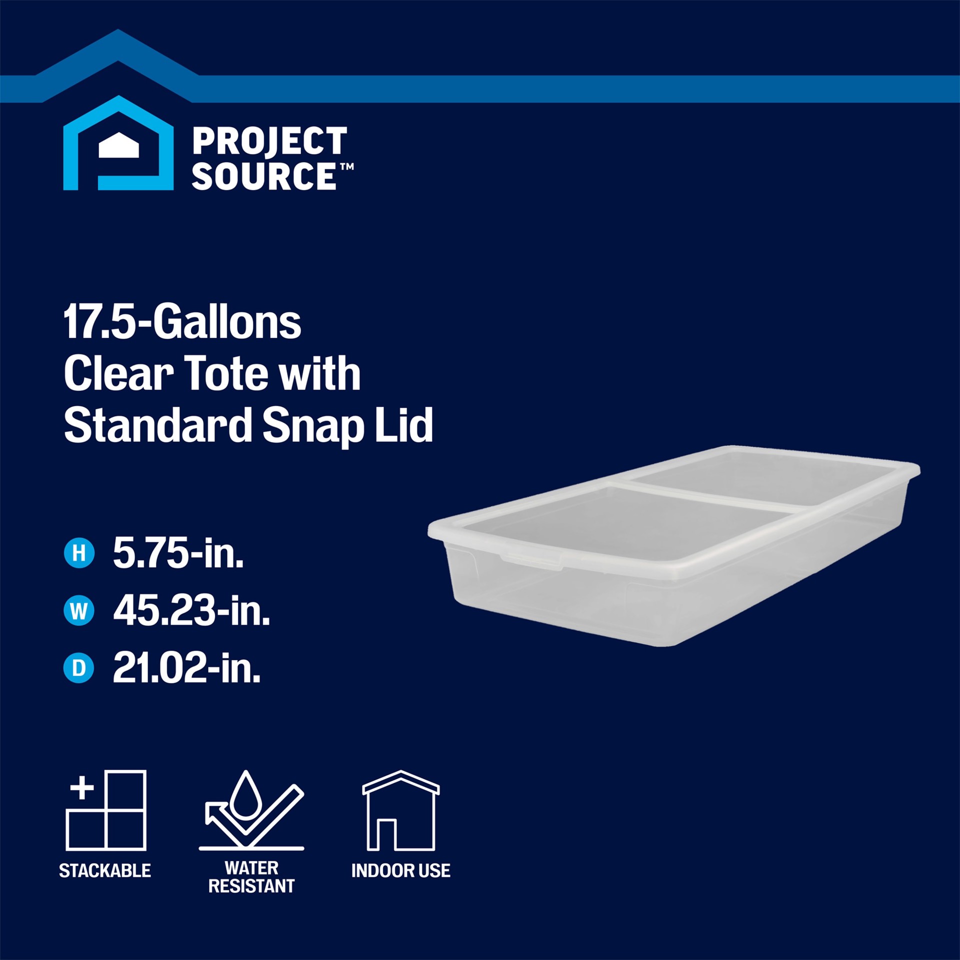 slide 2 of 6, Project Source X-large 17.5 -Gallons ( 70 -Quarts ) Clear Stackable Underbed tote with Standard Snap Lid, 1 ct