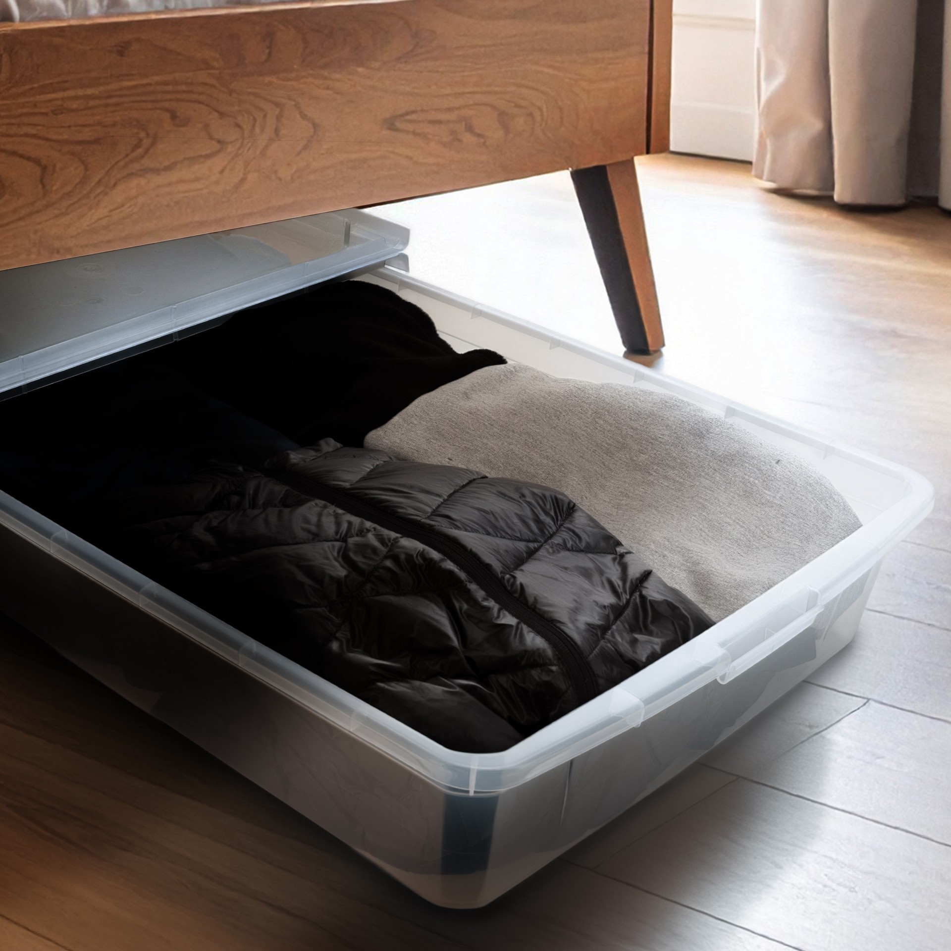 slide 6 of 6, Project Source X-large 17.5 -Gallons ( 70 -Quarts ) Clear Stackable Underbed tote with Standard Snap Lid, 1 ct