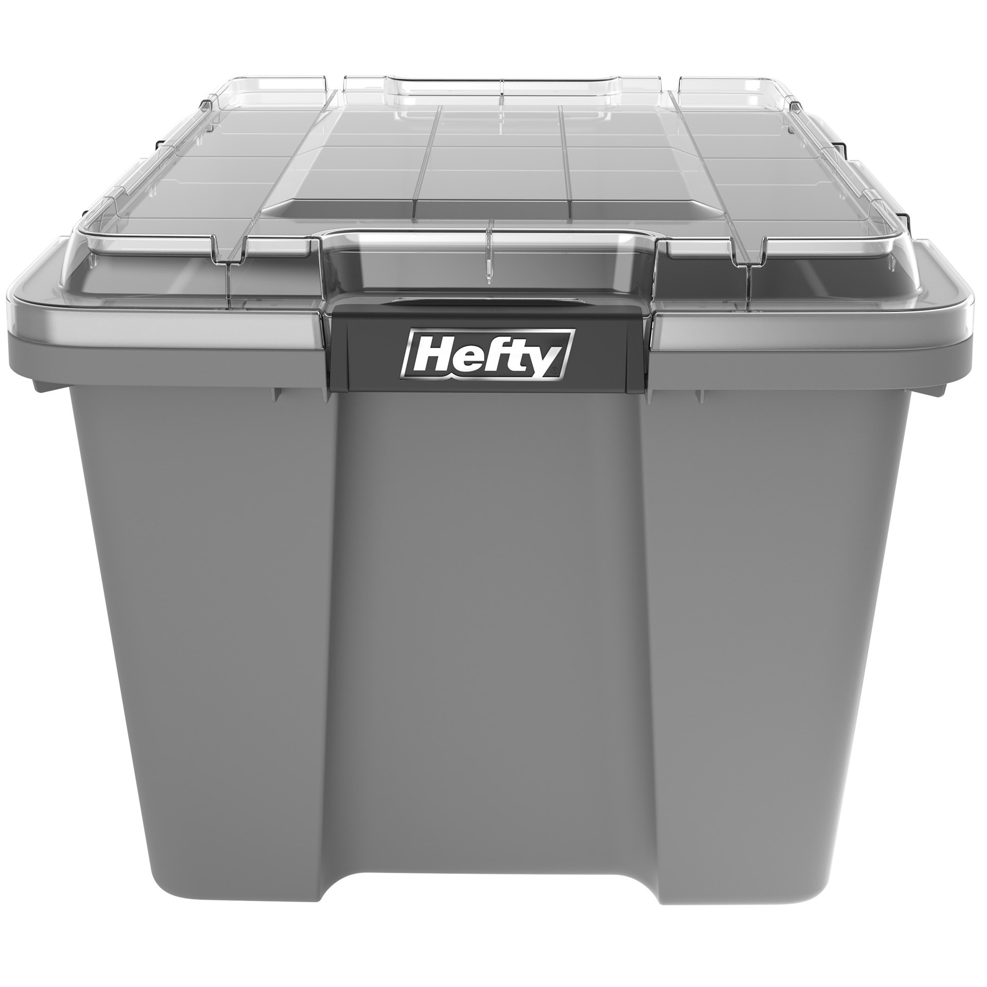 slide 2 of 6, Hefty MAX PRO X-large 18 -Gallons ( 72 -Quarts ) Gray Heavy Duty Stackable Tote with Latching Lid, 1 ct