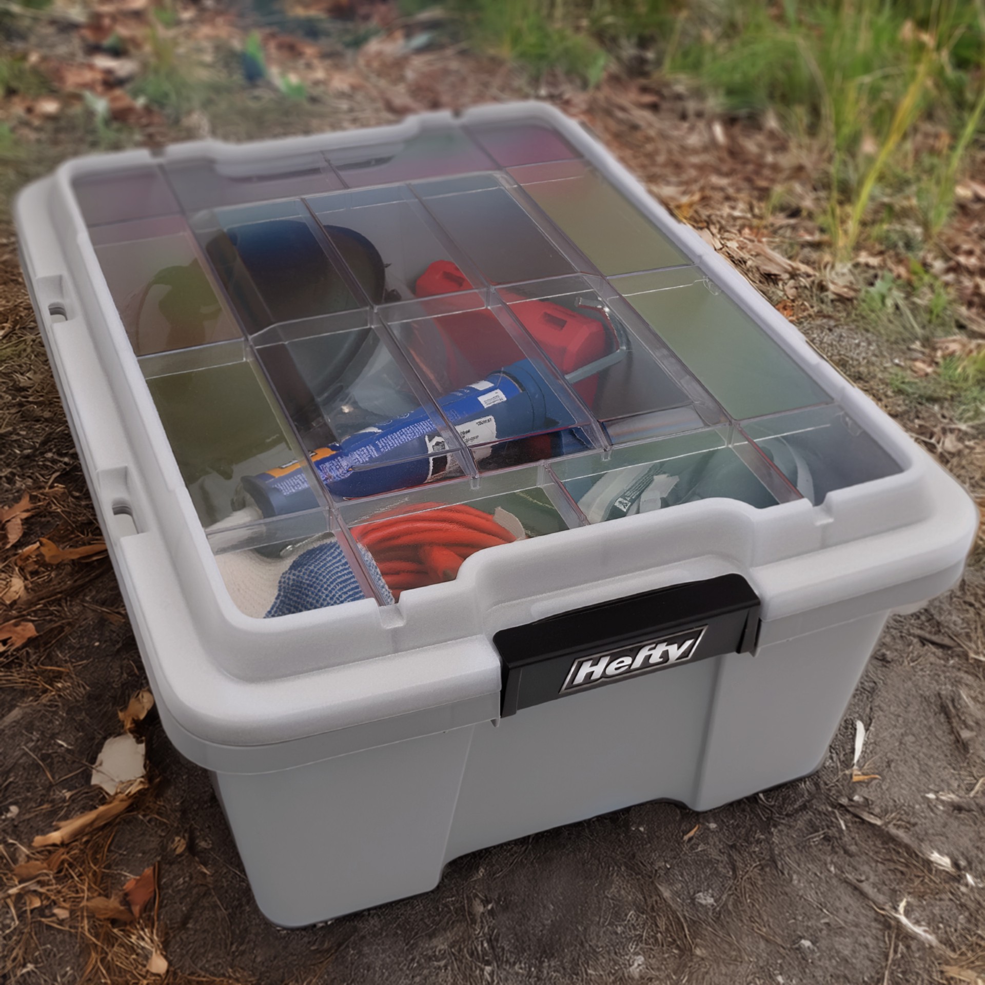 slide 5 of 6, Hefty MAX PRO Large 12 -Gallons ( 48 -Quarts ) Gray Heavy Duty Stackable Tote with Latching Lid, 1 ct