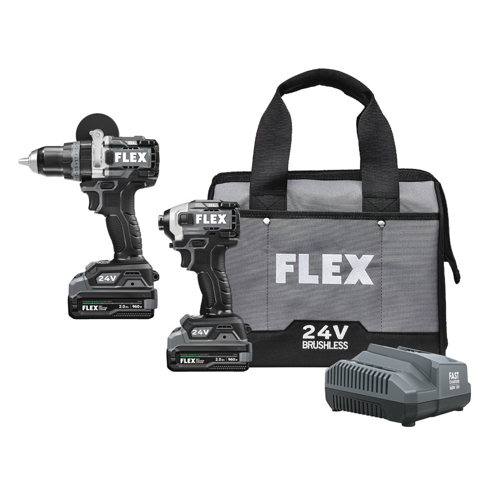 slide 1 of 6, FLEX 24-volt 2-Tool Brushless Power Tool Combo Kit with Soft Case (2-Batteries and Charger Included), 1 ct