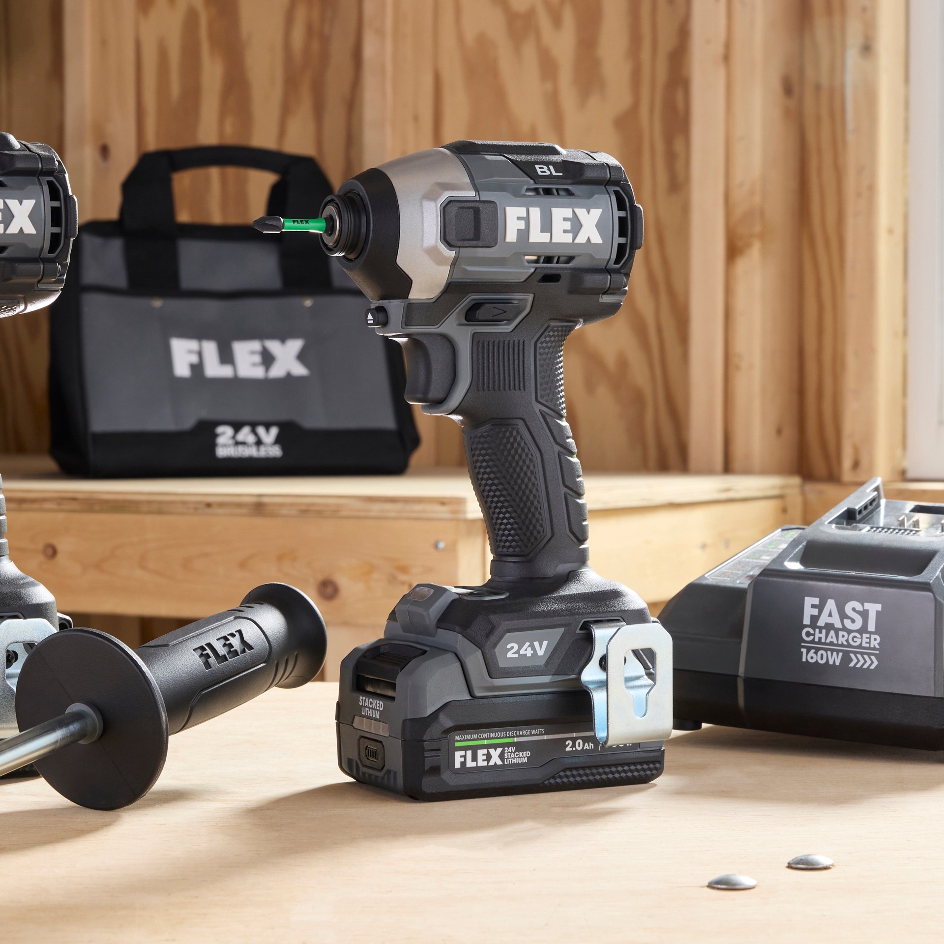 slide 5 of 6, FLEX 24-volt 2-Tool Brushless Power Tool Combo Kit with Soft Case (2-Batteries and Charger Included), 1 ct