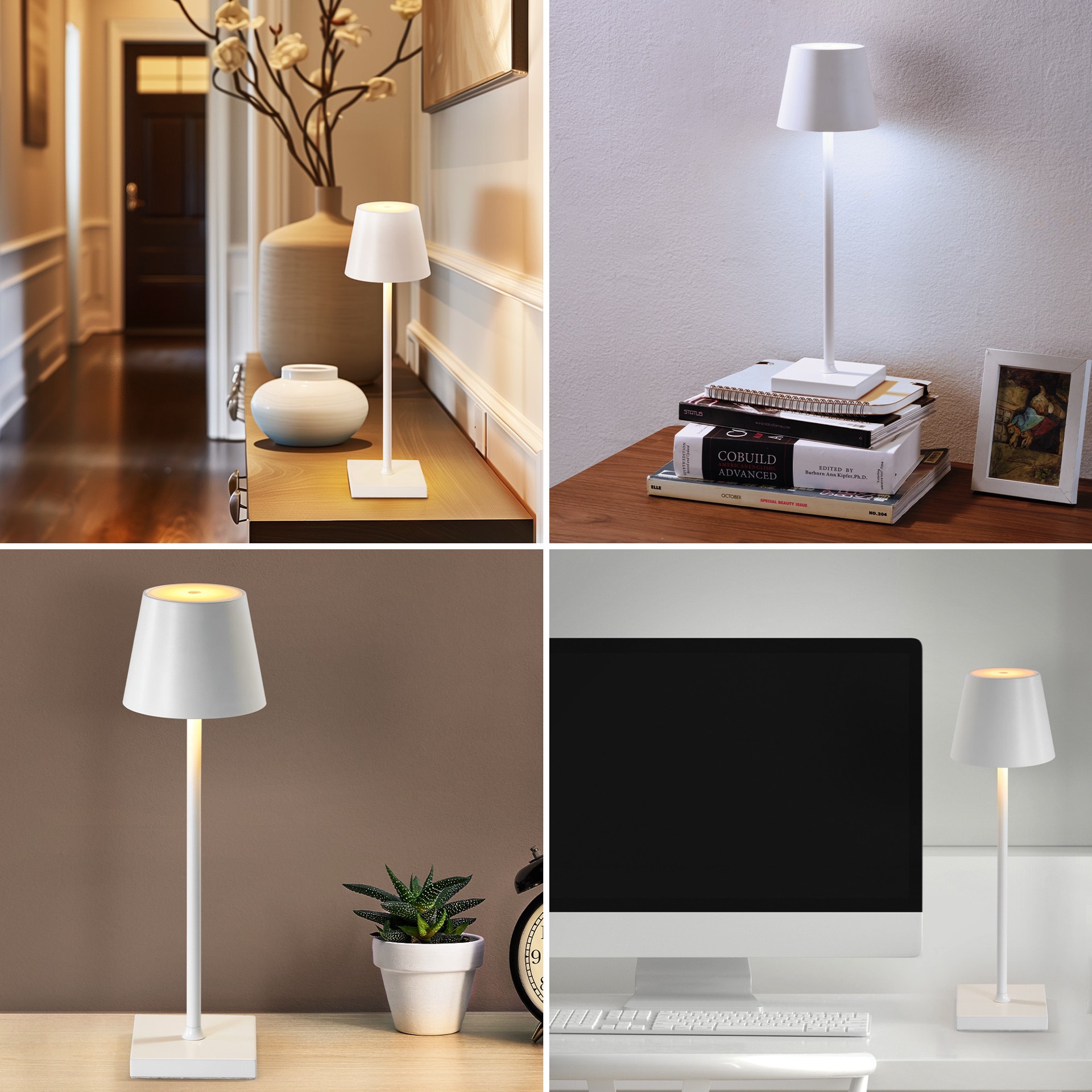 slide 3 of 6, Origin 21 15-in Matte white LED Touch Table Lamp with Metal Shade, 1 ct