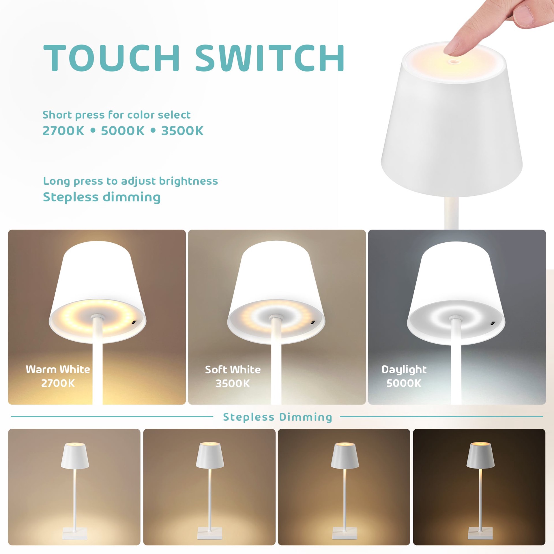 slide 6 of 6, Origin 21 15-in Matte white LED Touch Table Lamp with Metal Shade, 1 ct