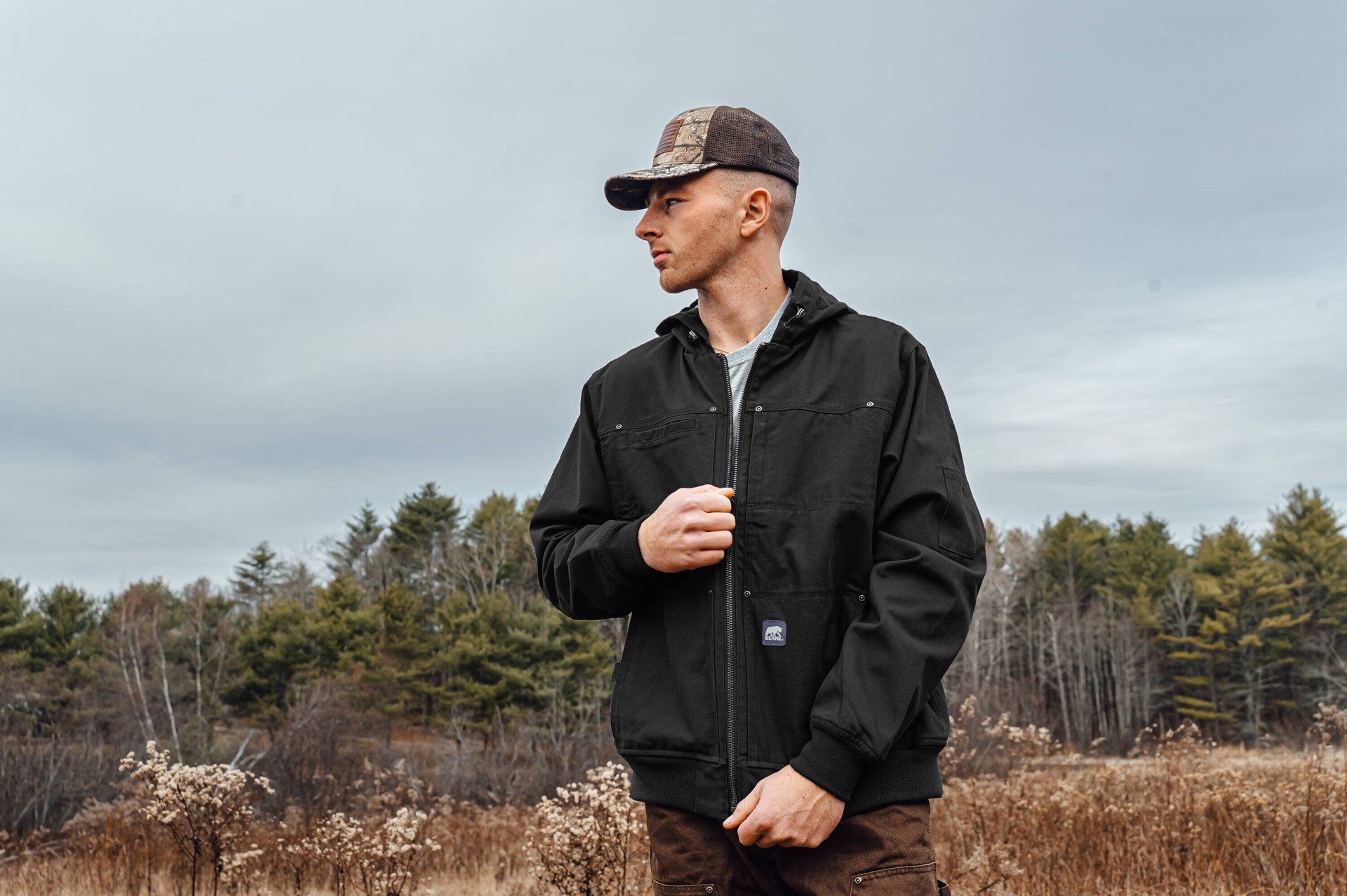 slide 3 of 4, BERNE APPAREL Men's Black Canvas Hooded Insulated Insulated jacket ( X-large ), 1 ct
