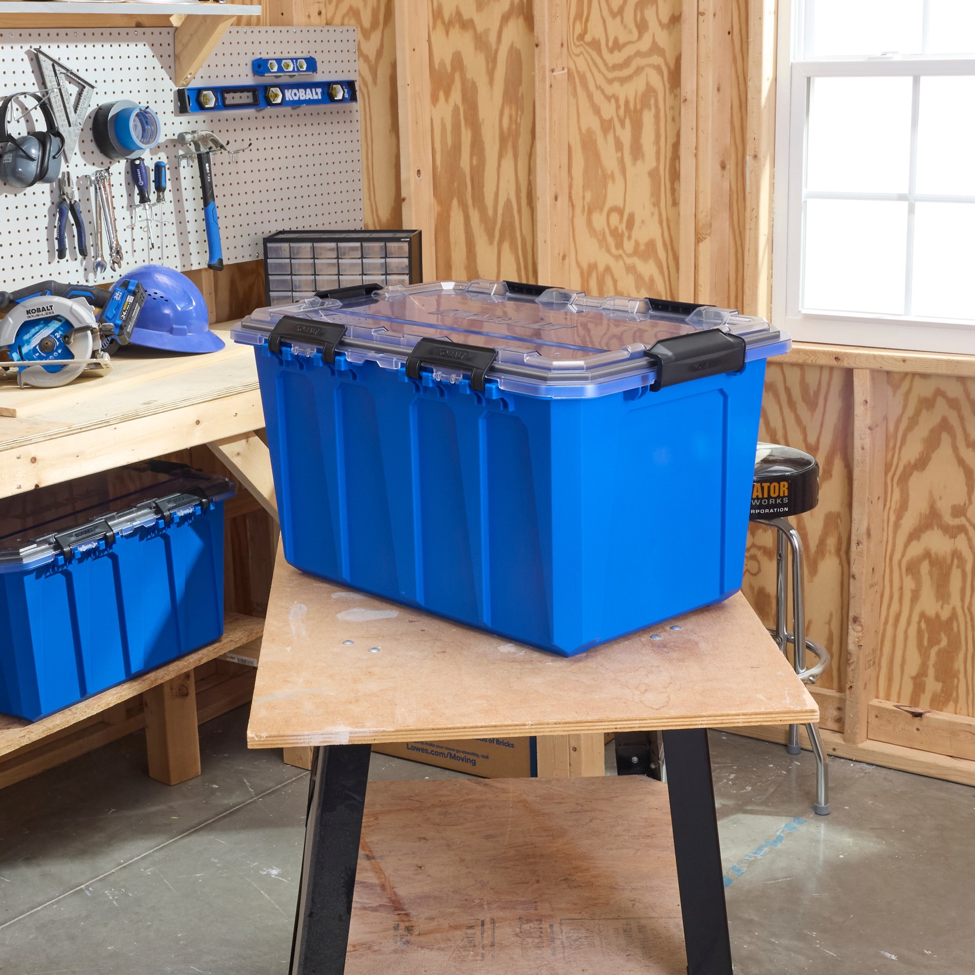 slide 5 of 6, Kobalt Large 20 -Gallons ( 80 -Quarts ) blue Heavy Duty Stackable Tote with Latching Lid, 1 ct