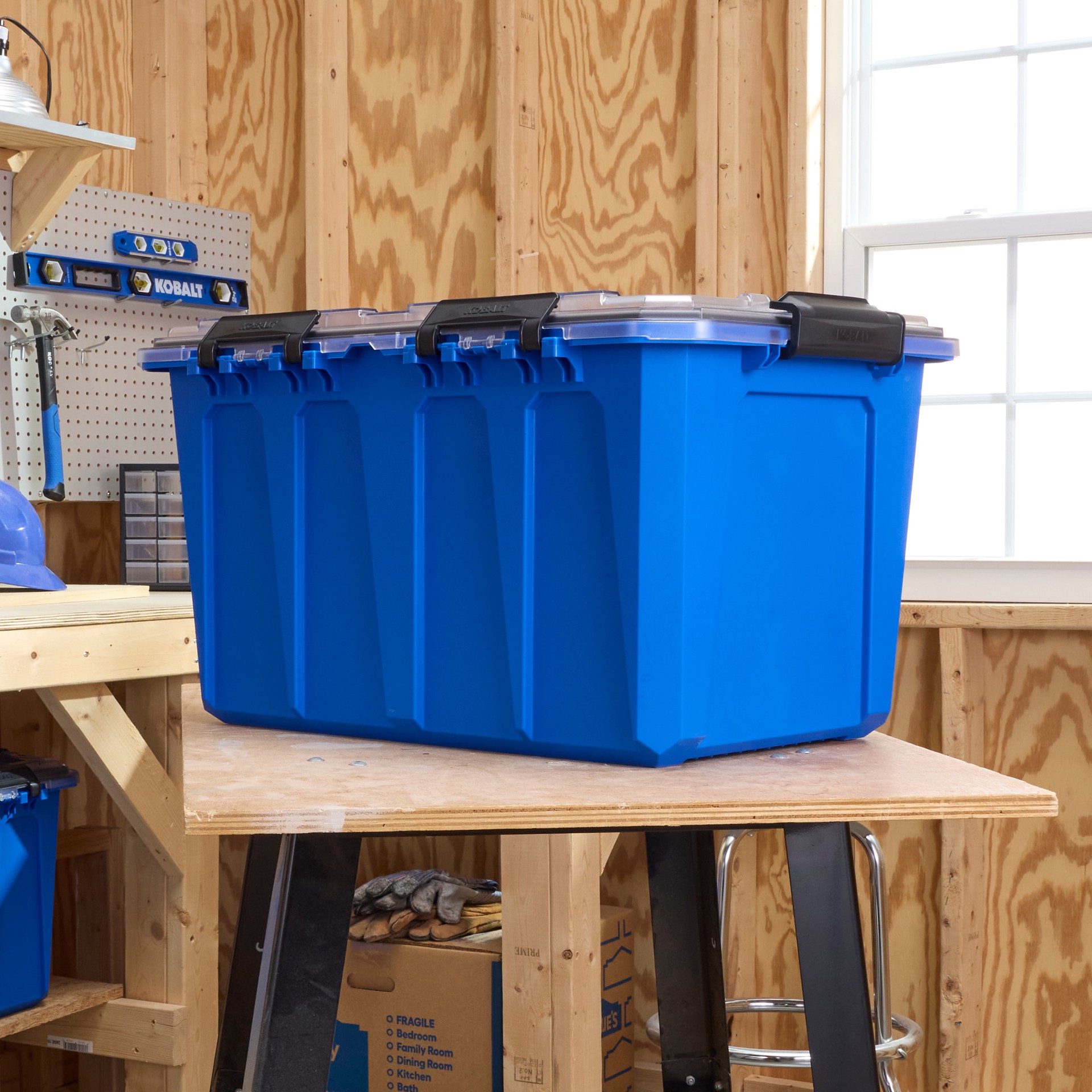 slide 6 of 6, Kobalt Large 20 -Gallons ( 80 -Quarts ) blue Heavy Duty Stackable Tote with Latching Lid, 1 ct
