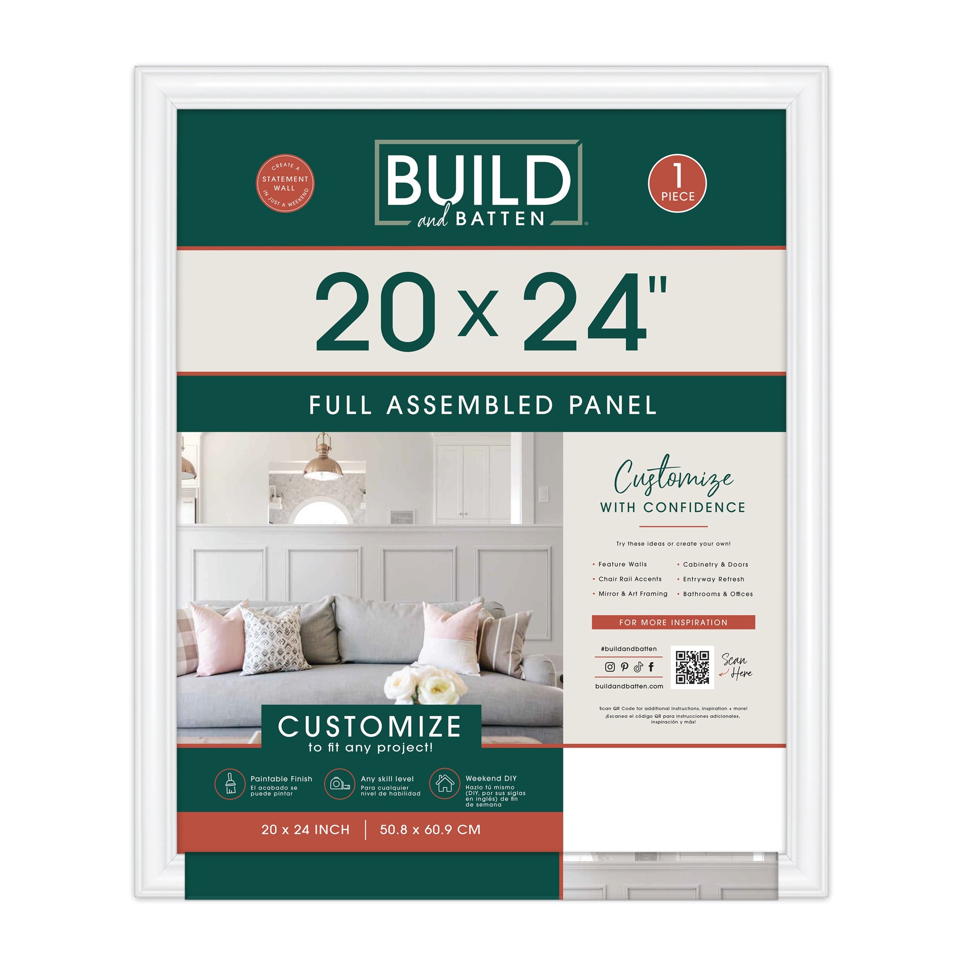 slide 3 of 6, BUILD and BATTEN Full Wall Panel 20-in x 24-in Finished Polystyrene Preassembled Picture Frame Moulding, 1 ct