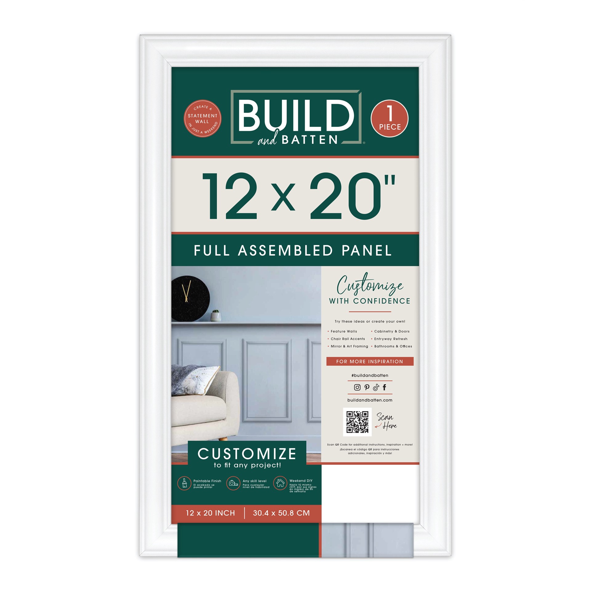 slide 4 of 6, BUILD and BATTEN Full Wall Panel 12-in x 20-in Finished Polystyrene Preassembled Picture Frame Moulding, 1 ct
