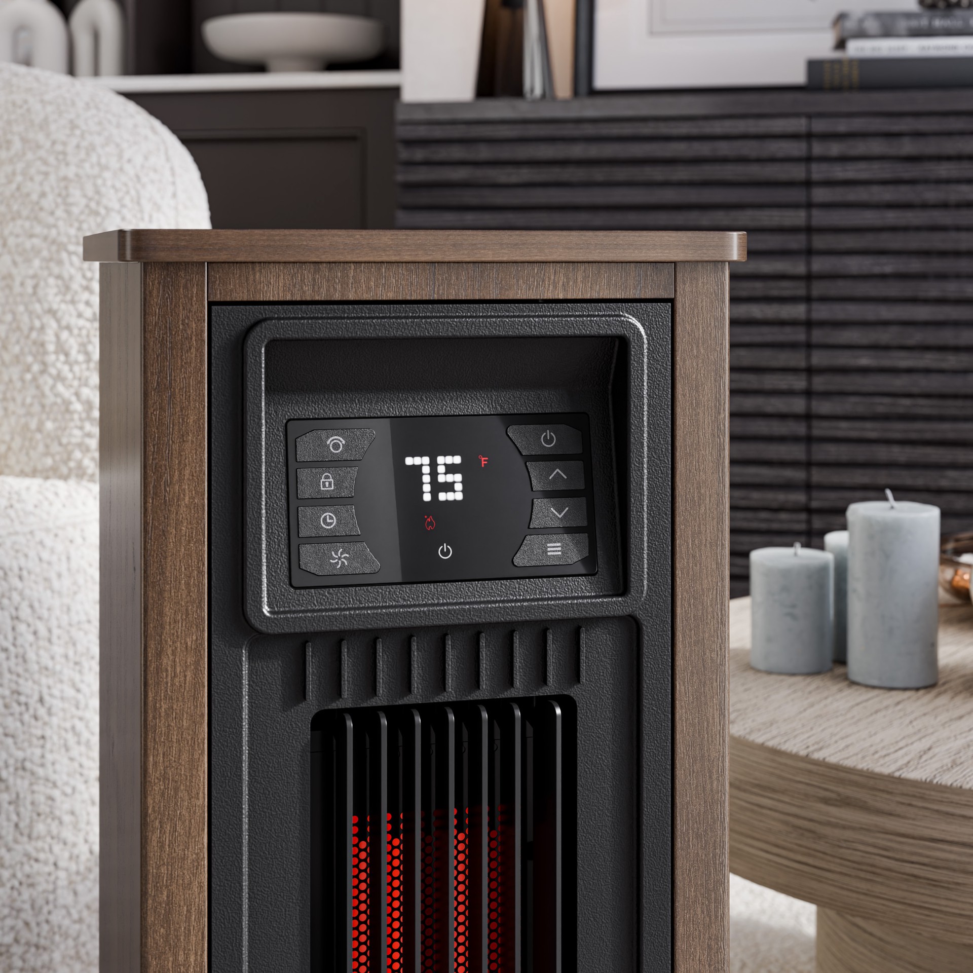 slide 5 of 6, Utilitech 1500 -Watt Infrared quartz Tower Indoor Electric Space Heater with Thermostat with Remote, 1 ct