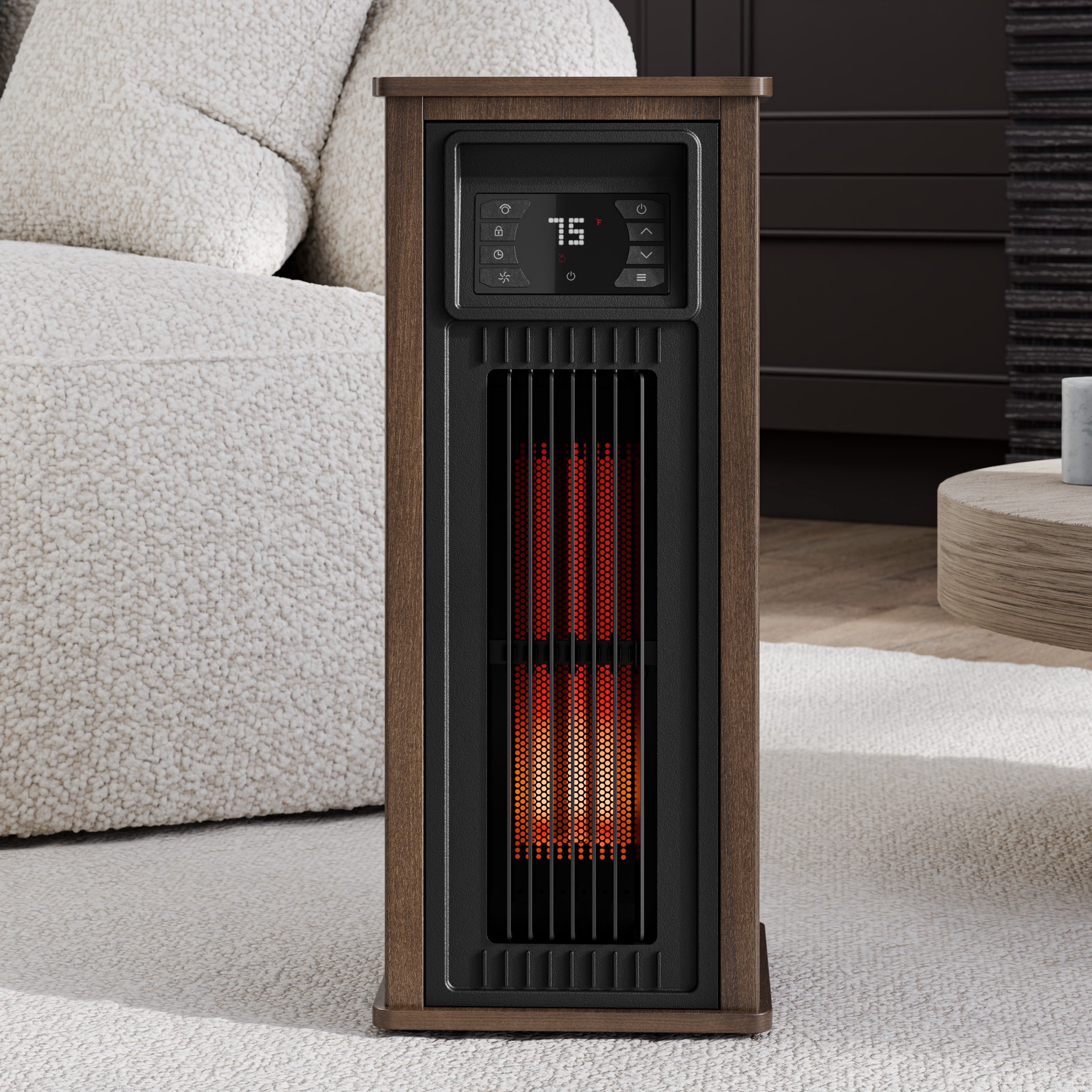 slide 1 of 6, Utilitech 1500 -Watt Infrared quartz Tower Indoor Electric Space Heater with Thermostat with Remote, 1 ct